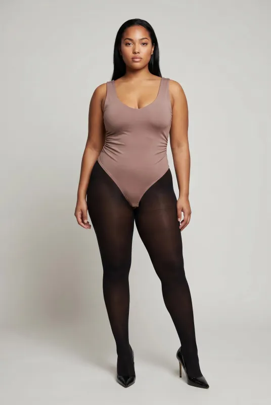 Plus Size V Neck Side Ruched Thong Bodysuit made by Rainbow