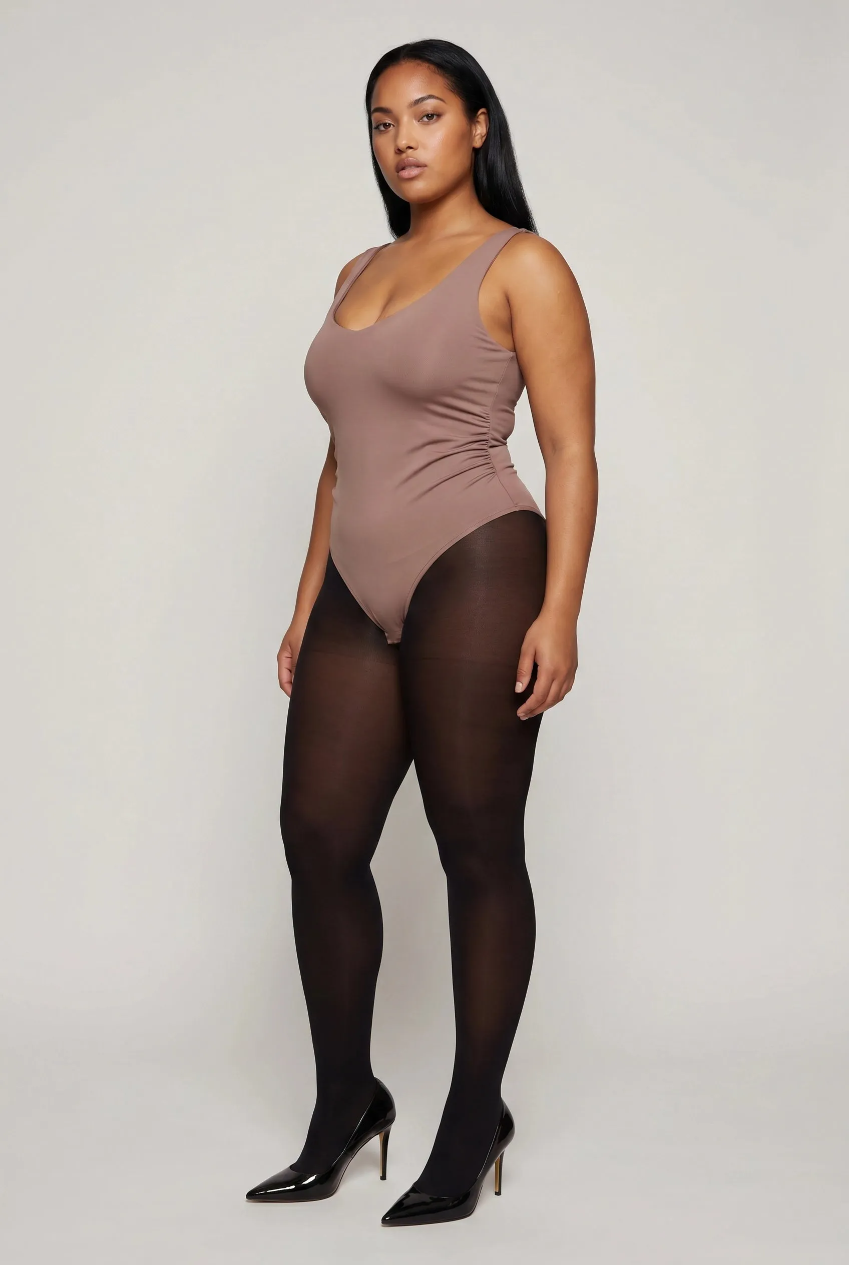 Plus Size V Neck Side Ruched Thong Bodysuit sold by Rainbow product image thumbnail 2