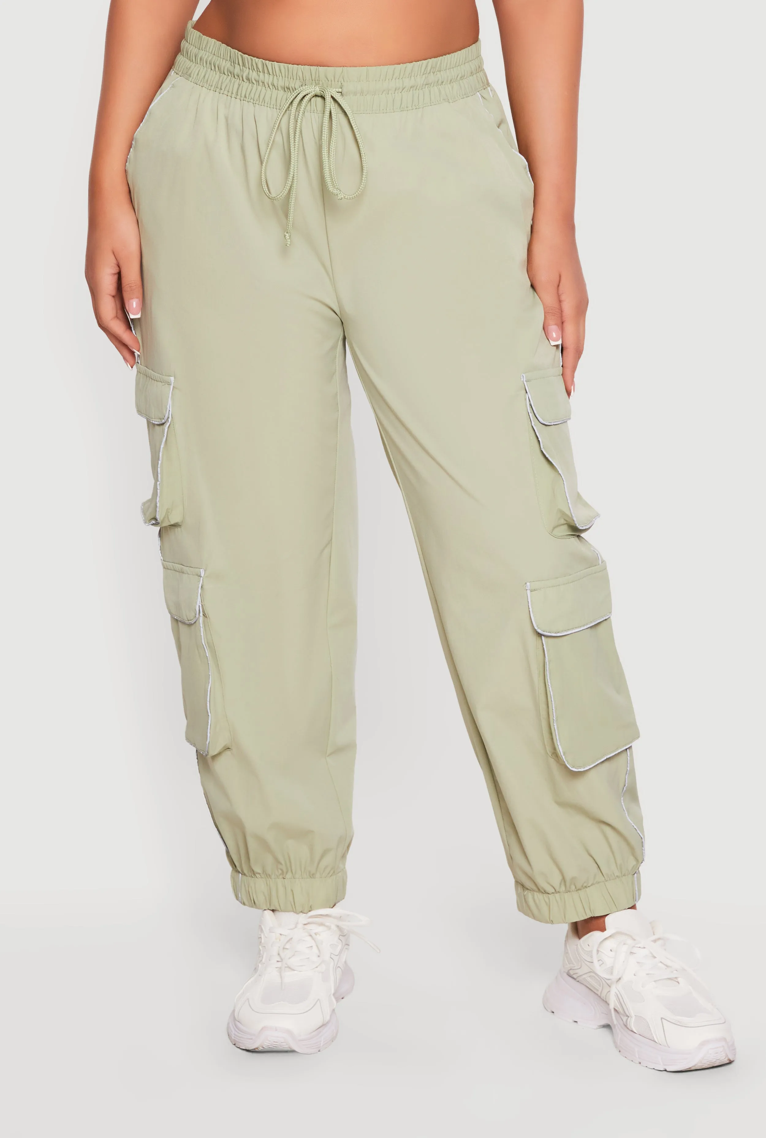 Plus Size Contrast Piping Trim Cargo Pocket Joggers sold by Rainbow product image thumbnail 3