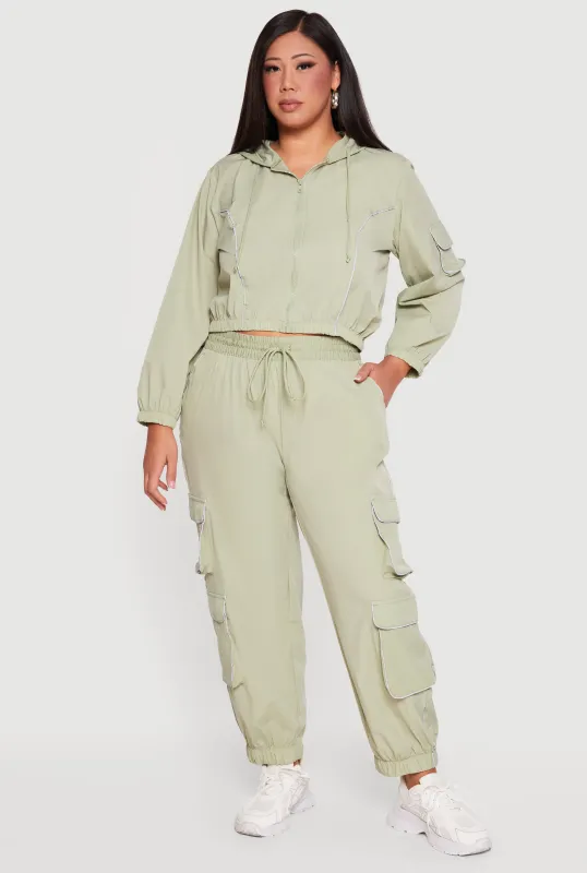 Plus Size Contrast Piping Trim Cargo Pocket Joggers made by Rainbow