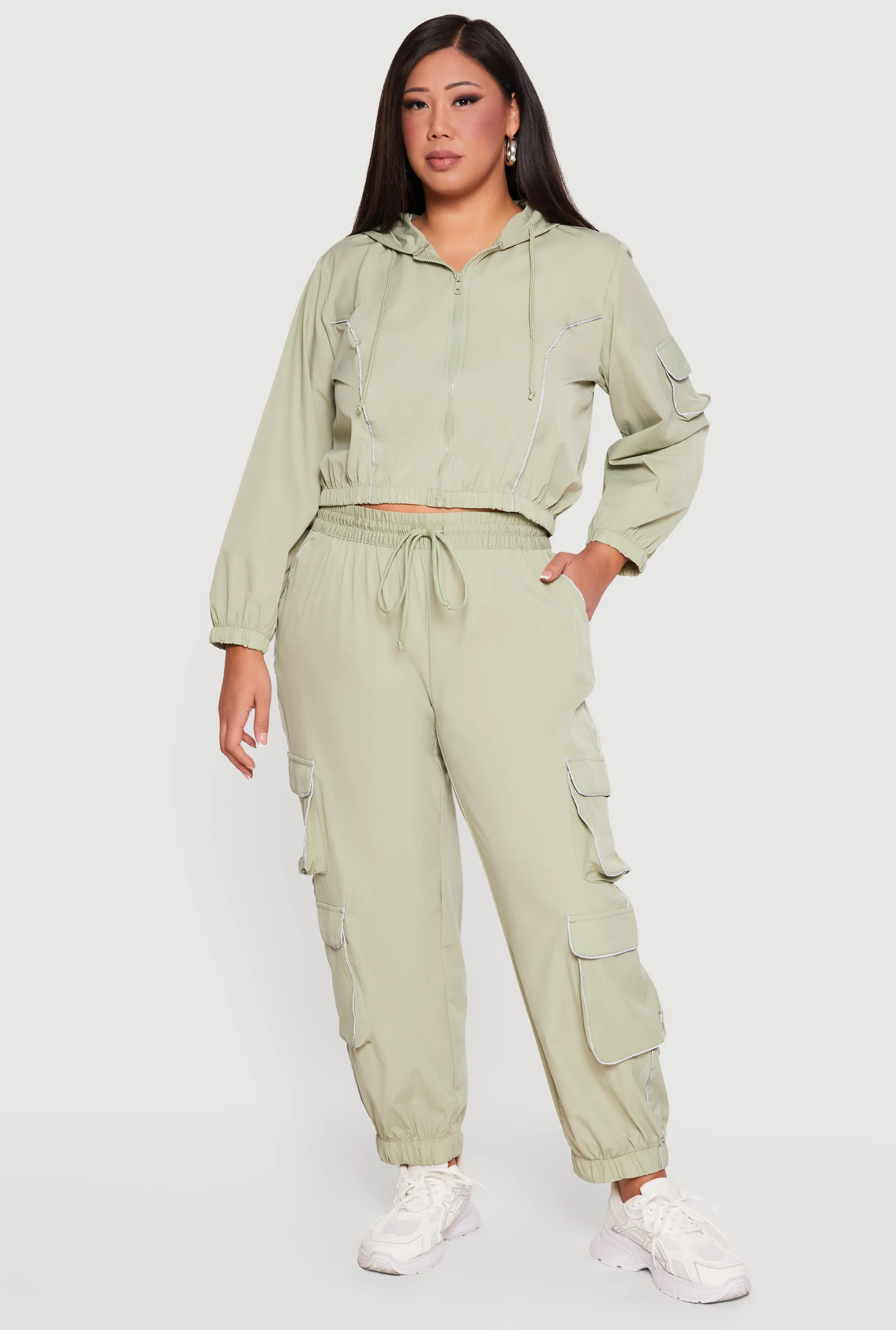Plus Size Contrast Piping Trim Cargo Pocket Joggers sold by Rainbow
