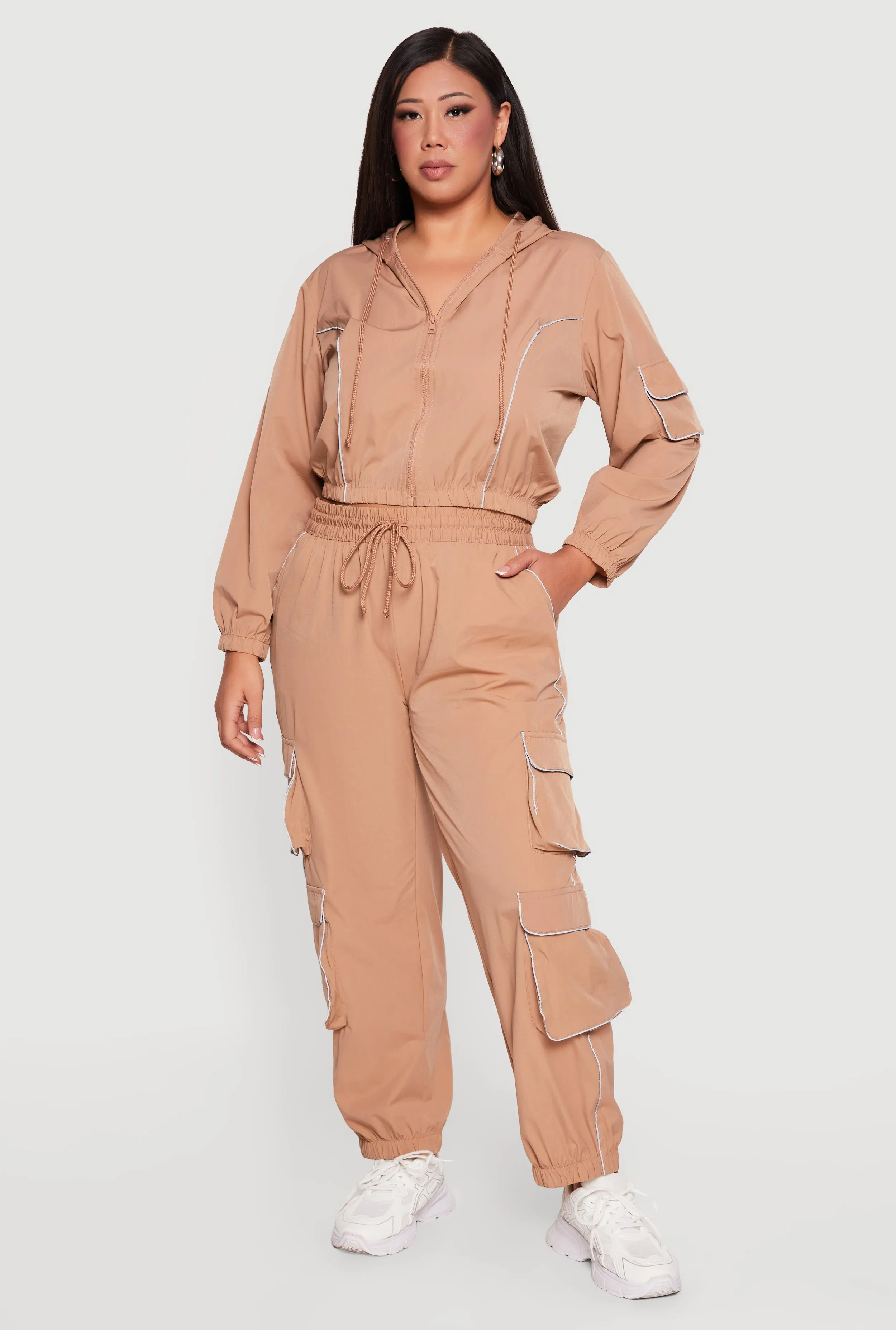 Plus Size Contrast Piping Trim Cargo Pocket Joggers sold by Rainbow