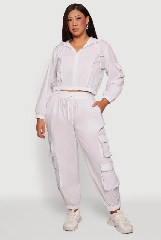 Plus Size Contrast Piping Trim Cargo Pocket Joggers made by Rainbow