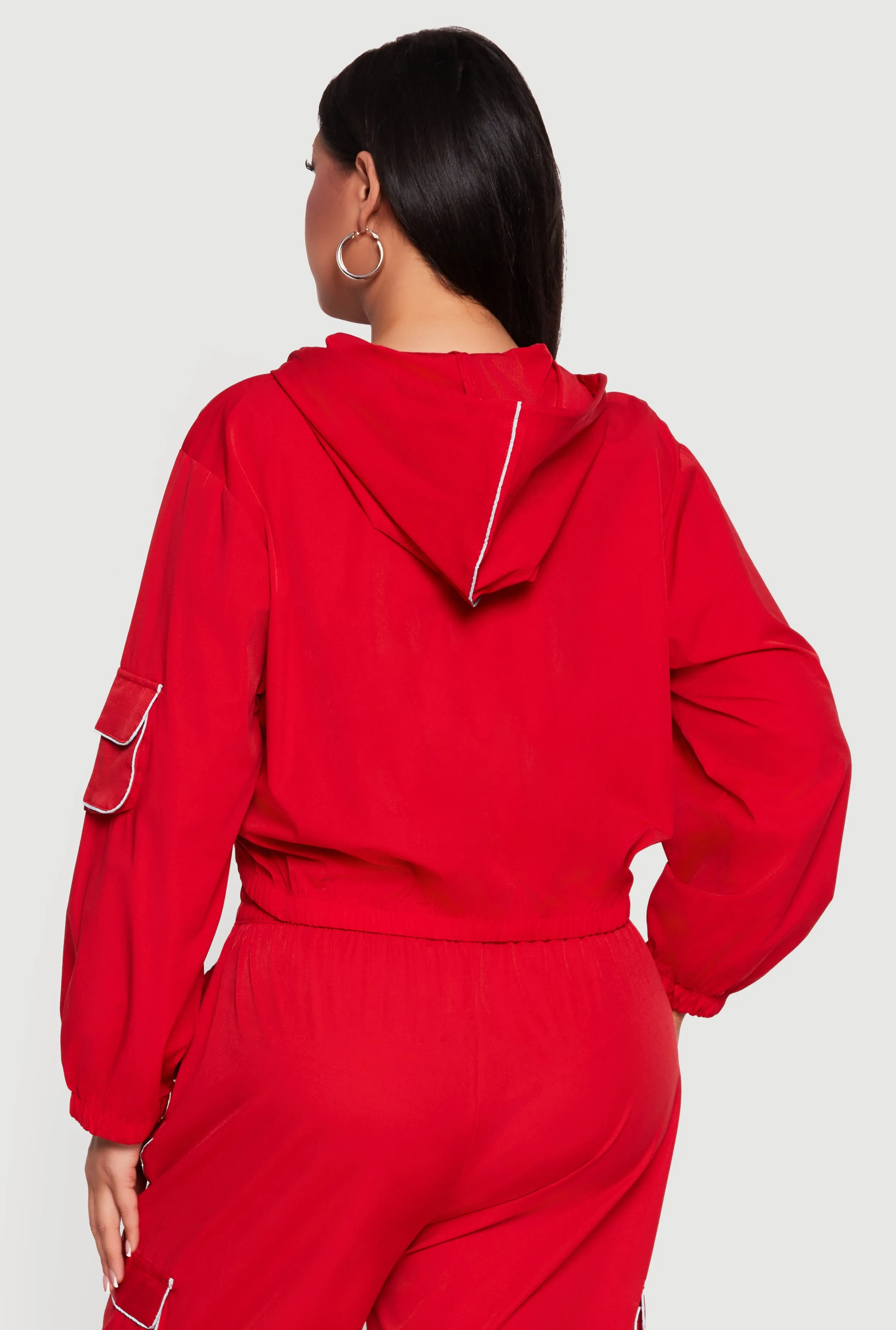 Plus Size Cropped Contrast Piping Zip Front Hoodie sold by Rainbow product image thumbnail 5
