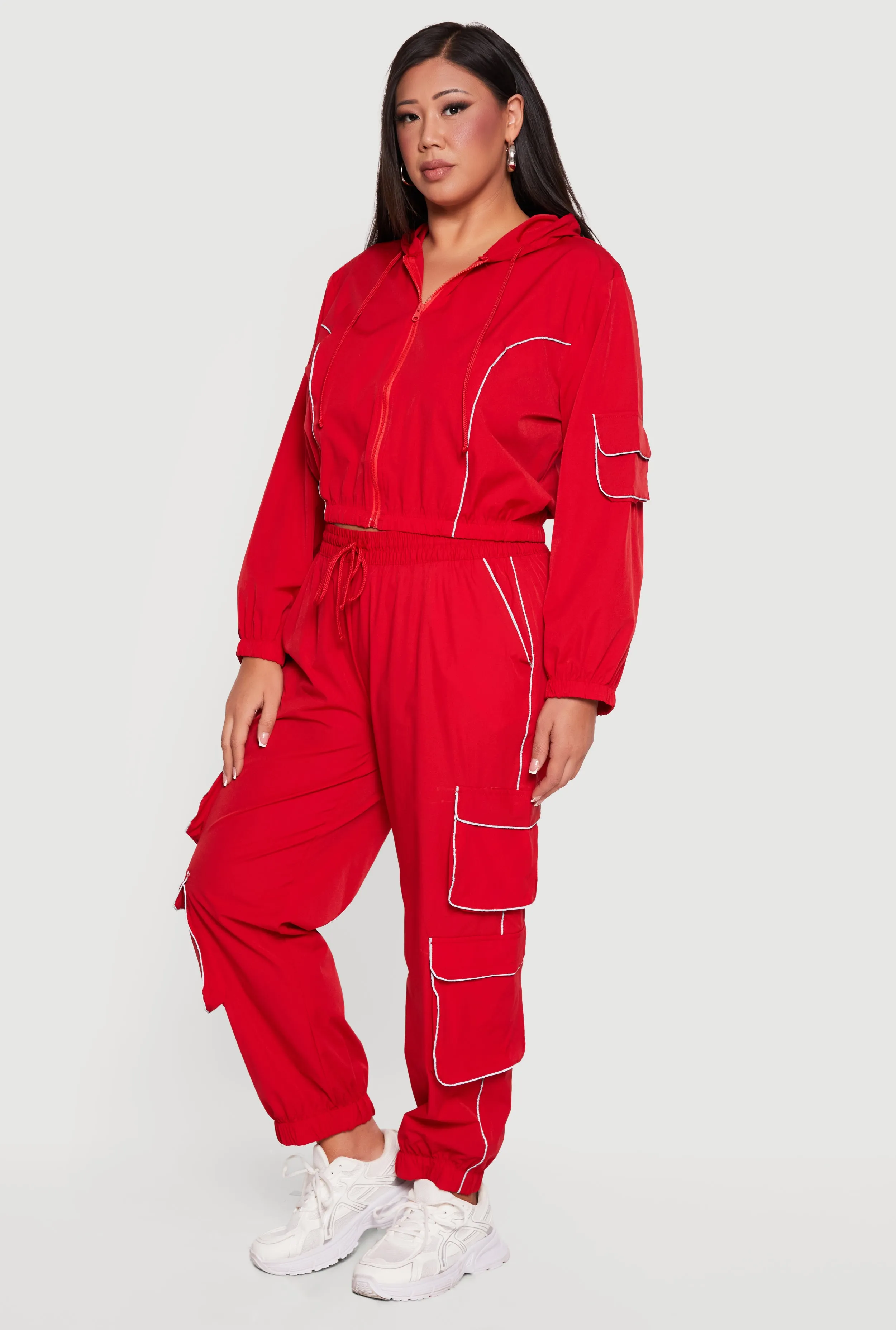 Plus Size Cropped Contrast Piping Zip Front Hoodie sold by Rainbow product image thumbnail 3