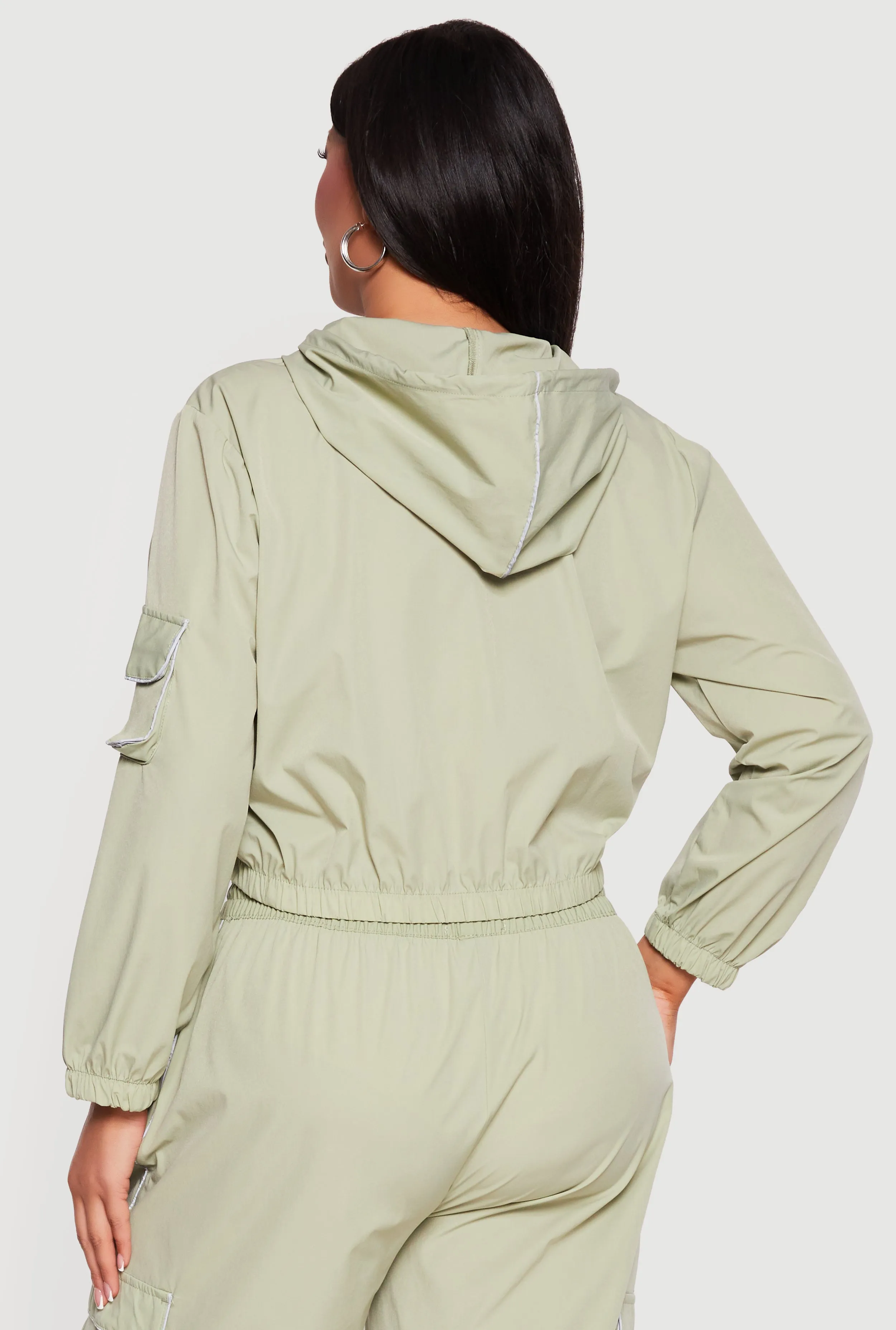 Plus Size Cropped Contrast Piping Zip Front Hoodie sold by Rainbow product image thumbnail 5