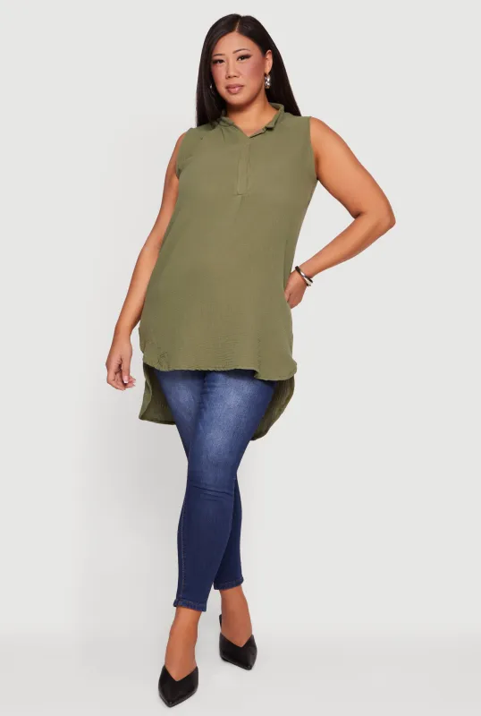 Plus Size Sleeveless Notch Neck Tunic Top made by Rainbow