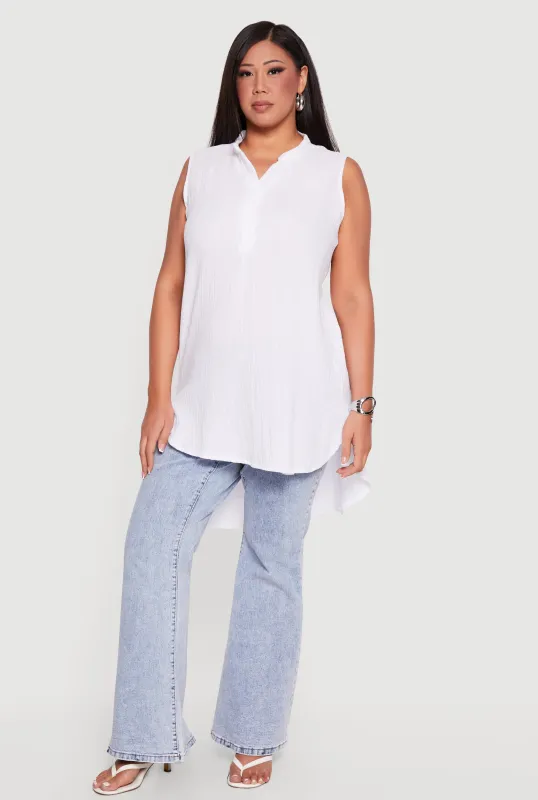 Plus Size Sleeveless Notch Neck Tunic Top made by Rainbow