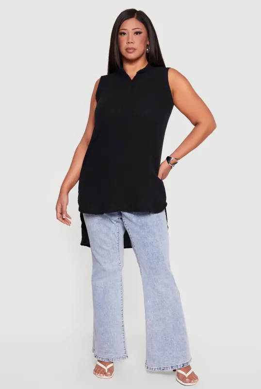 Plus Size Sleeveless Notch Neck Tunic Top made by Rainbow