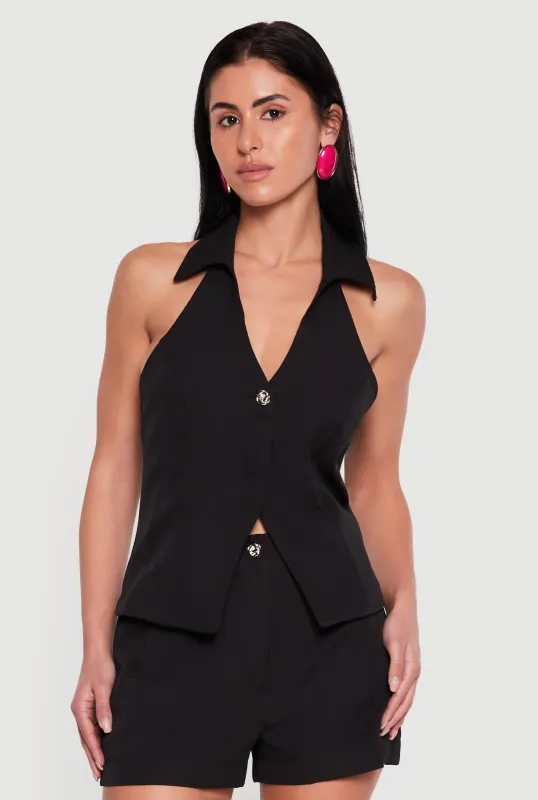 Crepe Knit Collared Halter Neck Waistcoat made by Haute Monde