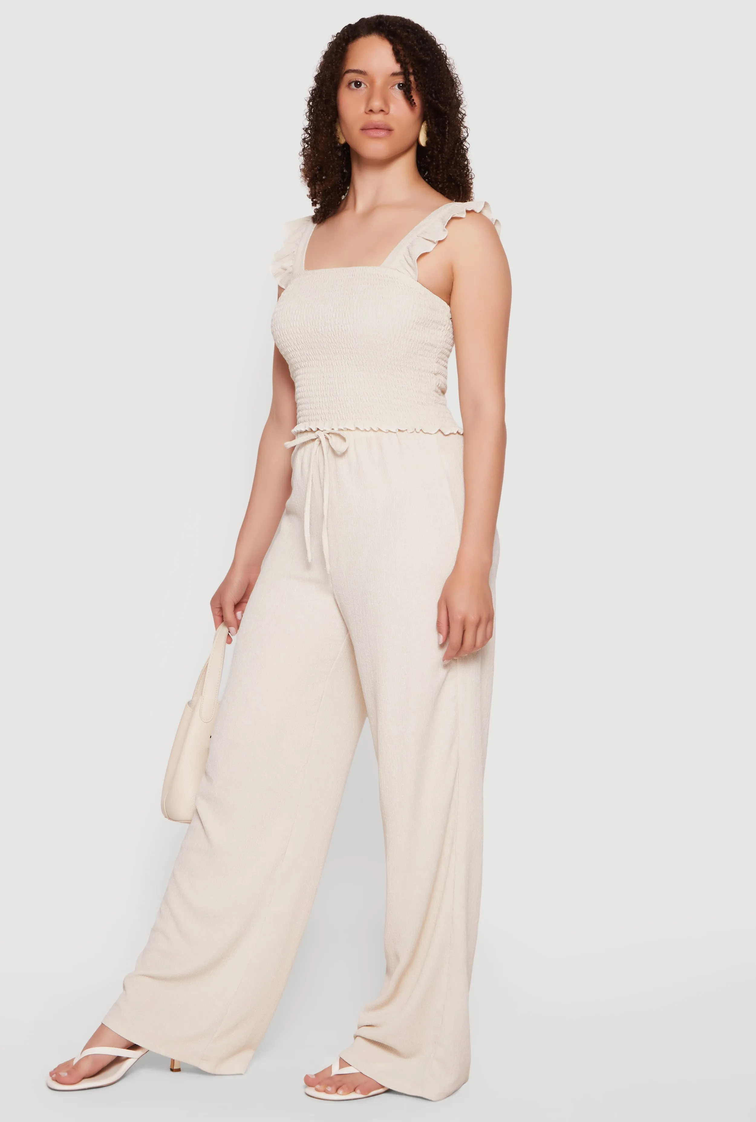 Drawstring High Waisted Wide Leg Textured Knit Pants sold by Rainbow product image thumbnail 2