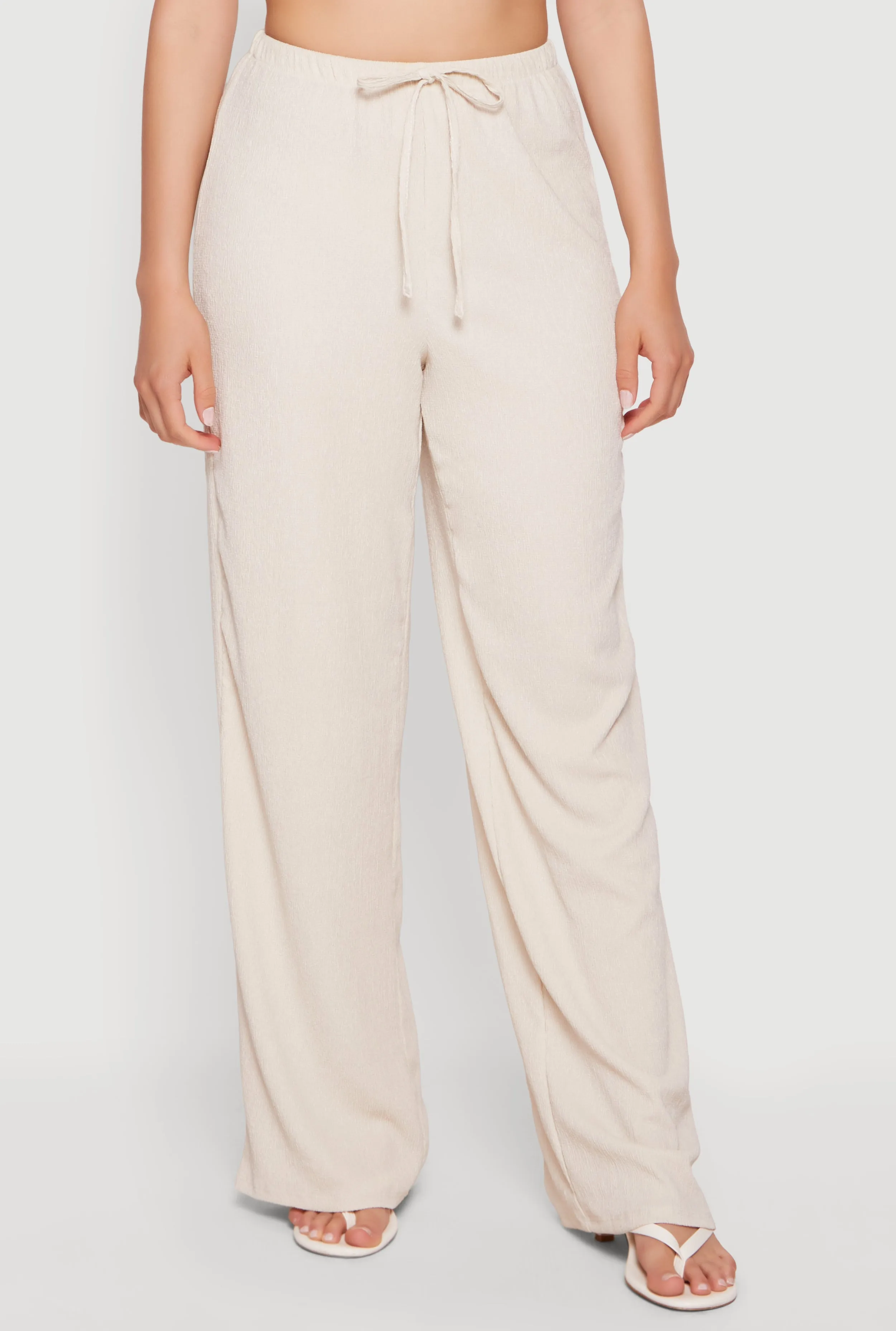 Drawstring High Waisted Wide Leg Textured Knit Pants sold by Rainbow product image thumbnail 3