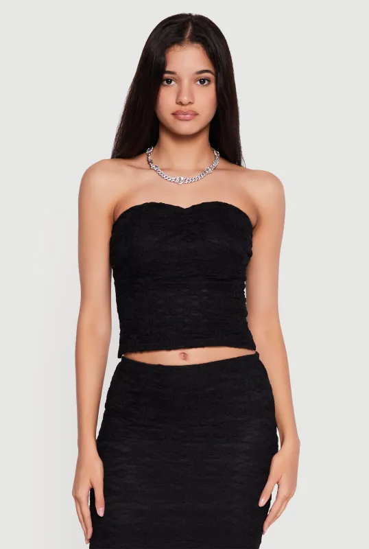 Floral Lace Ruched Front Side Slit Tube Top made by iris