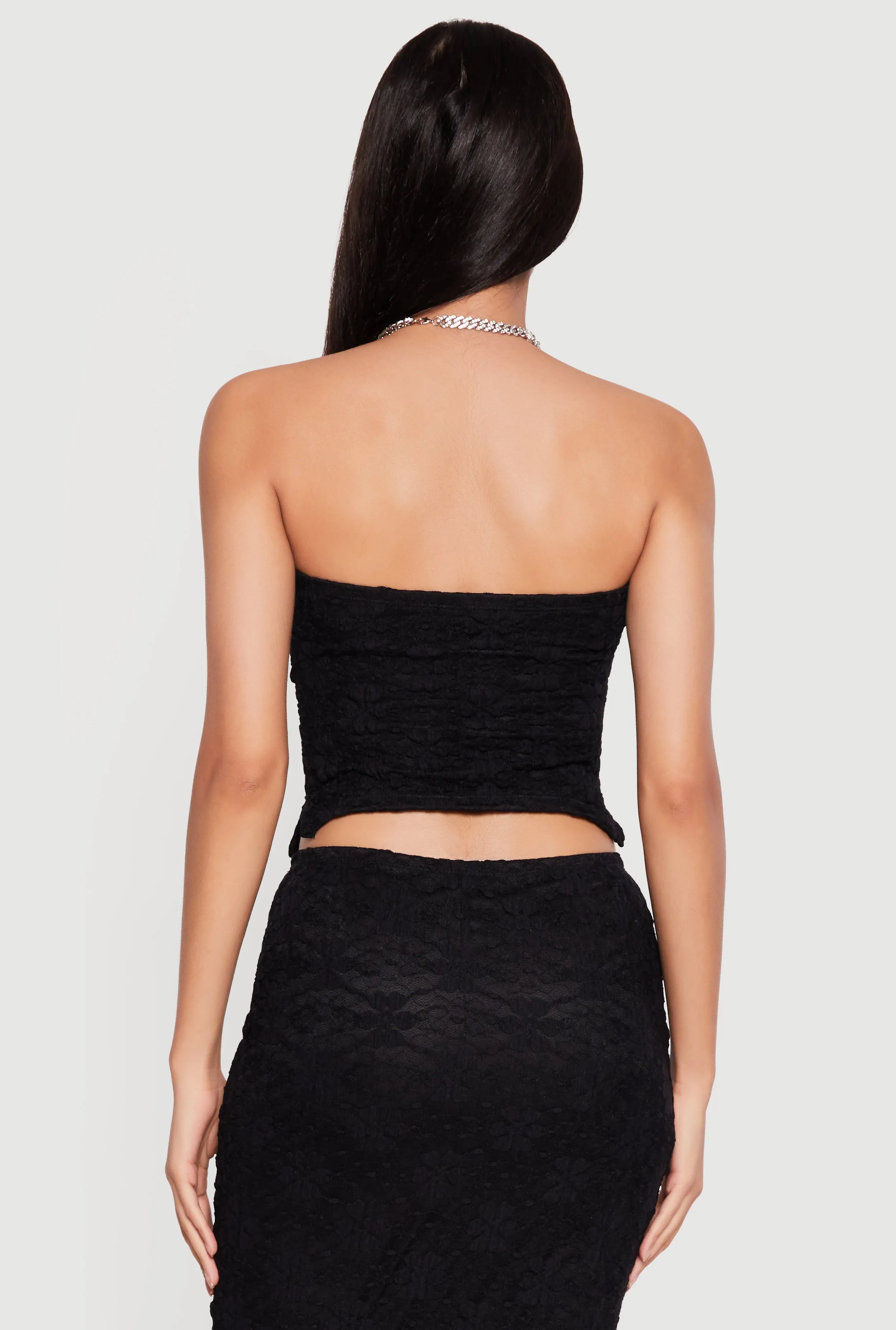 Floral Lace Ruched Front Side Slit Tube Top sold by Rainbow product image thumbnail 5