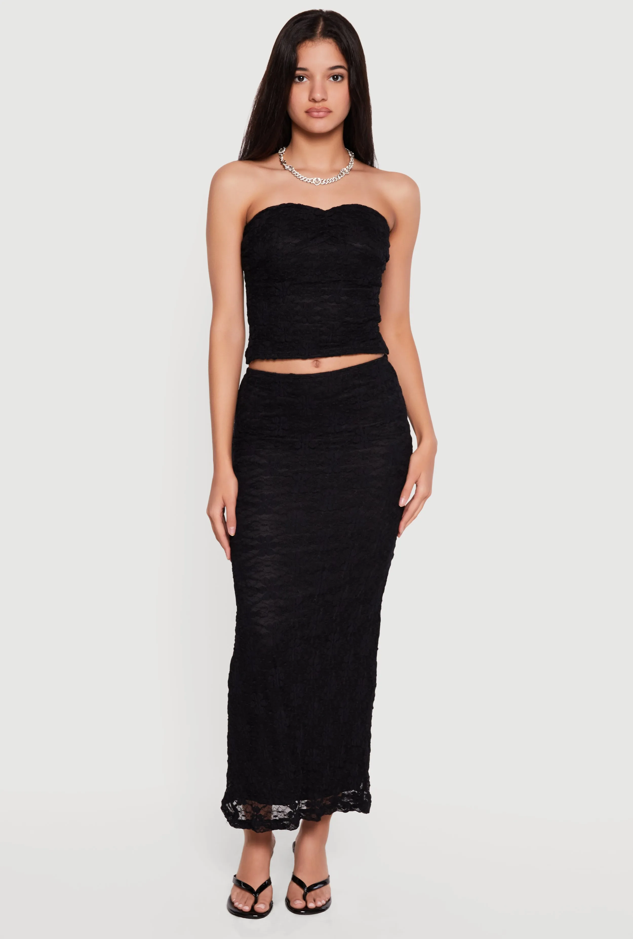 Floral Lace Ruched Front Side Slit Tube Top sold by Rainbow product image thumbnail 2