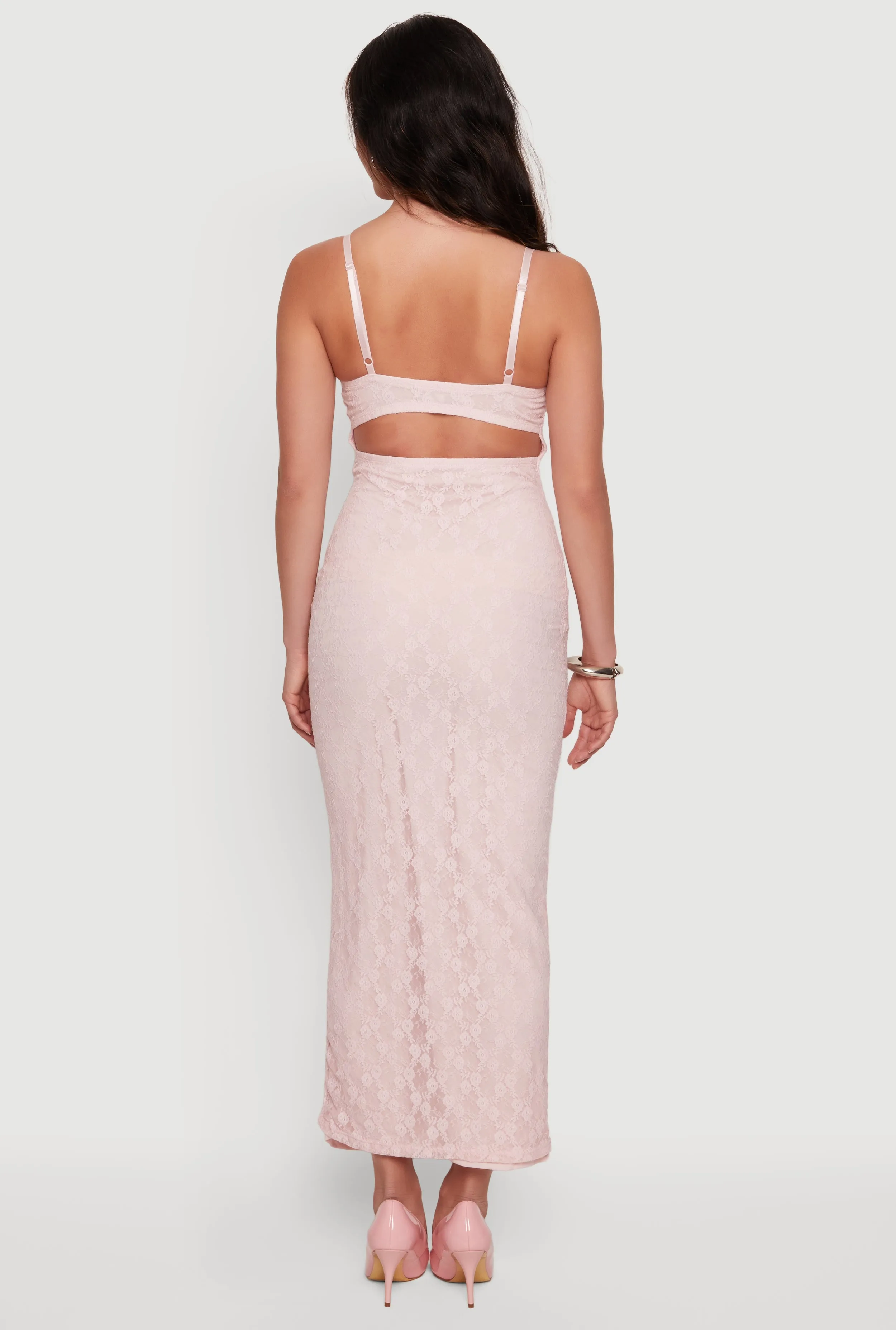 Lace Cowl Neck Sweetheart Neckline Keyhole Back Dress sold by Rainbow product image thumbnail 3