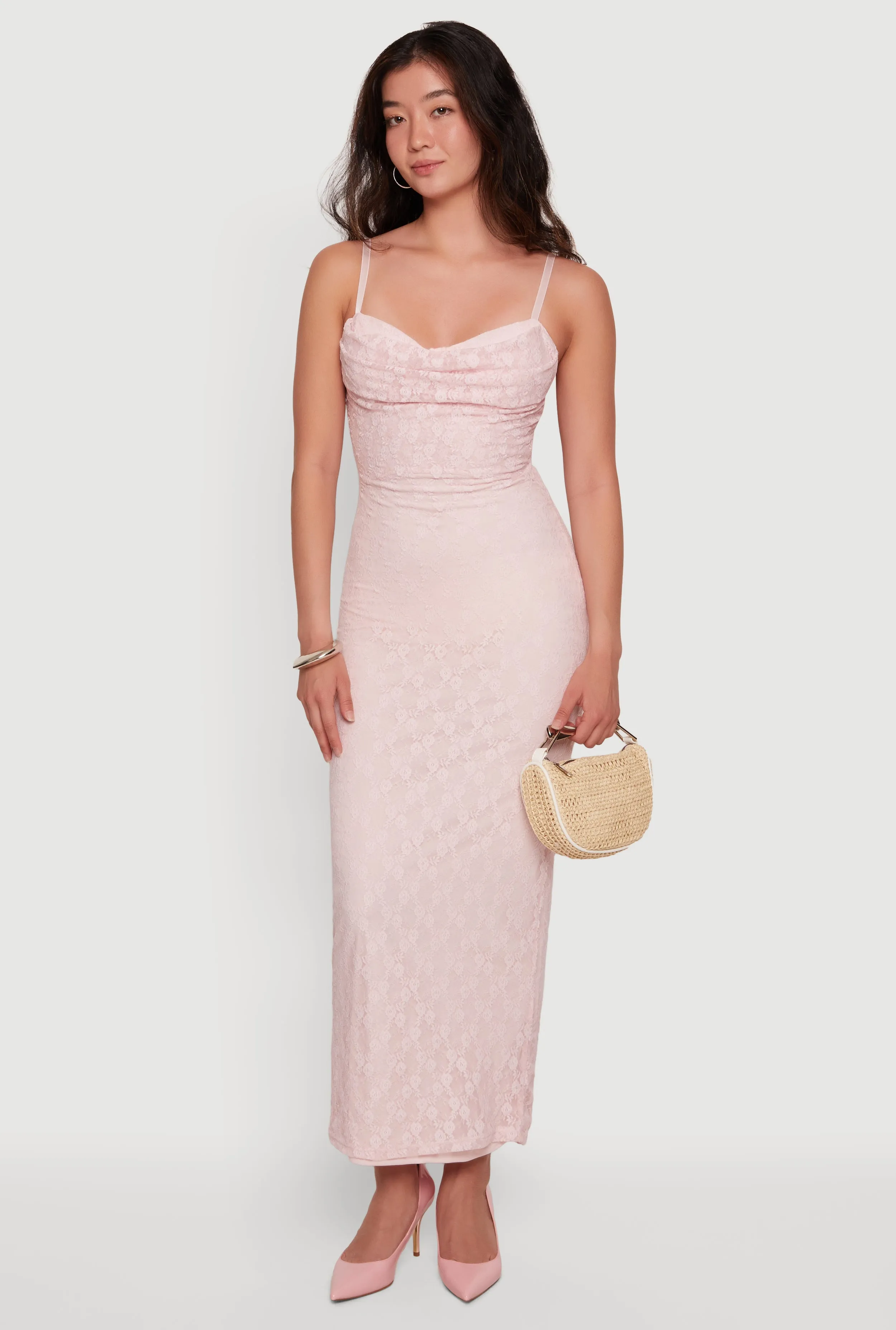Lace Cowl Neck Sweetheart Neckline Keyhole Back Dress sold by Rainbow