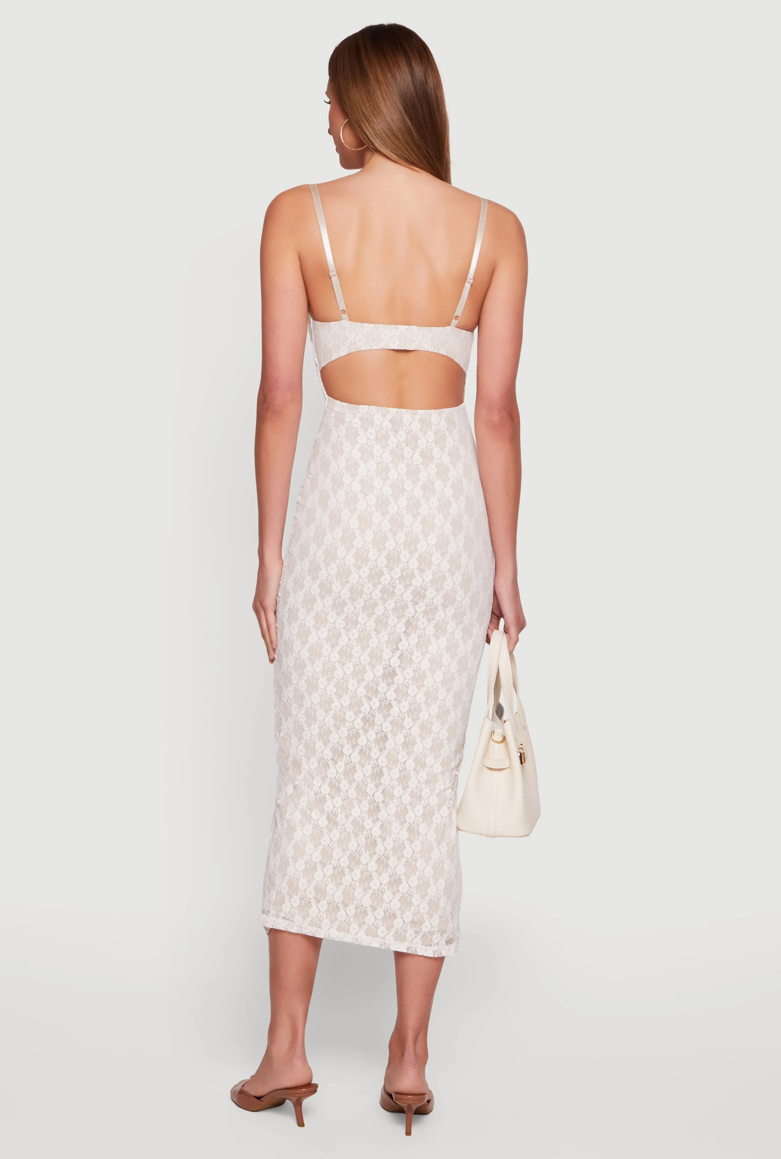 Lace Cowl Neck Sweetheart Neckline Keyhole Back Dress sold by Rainbow product image thumbnail 3