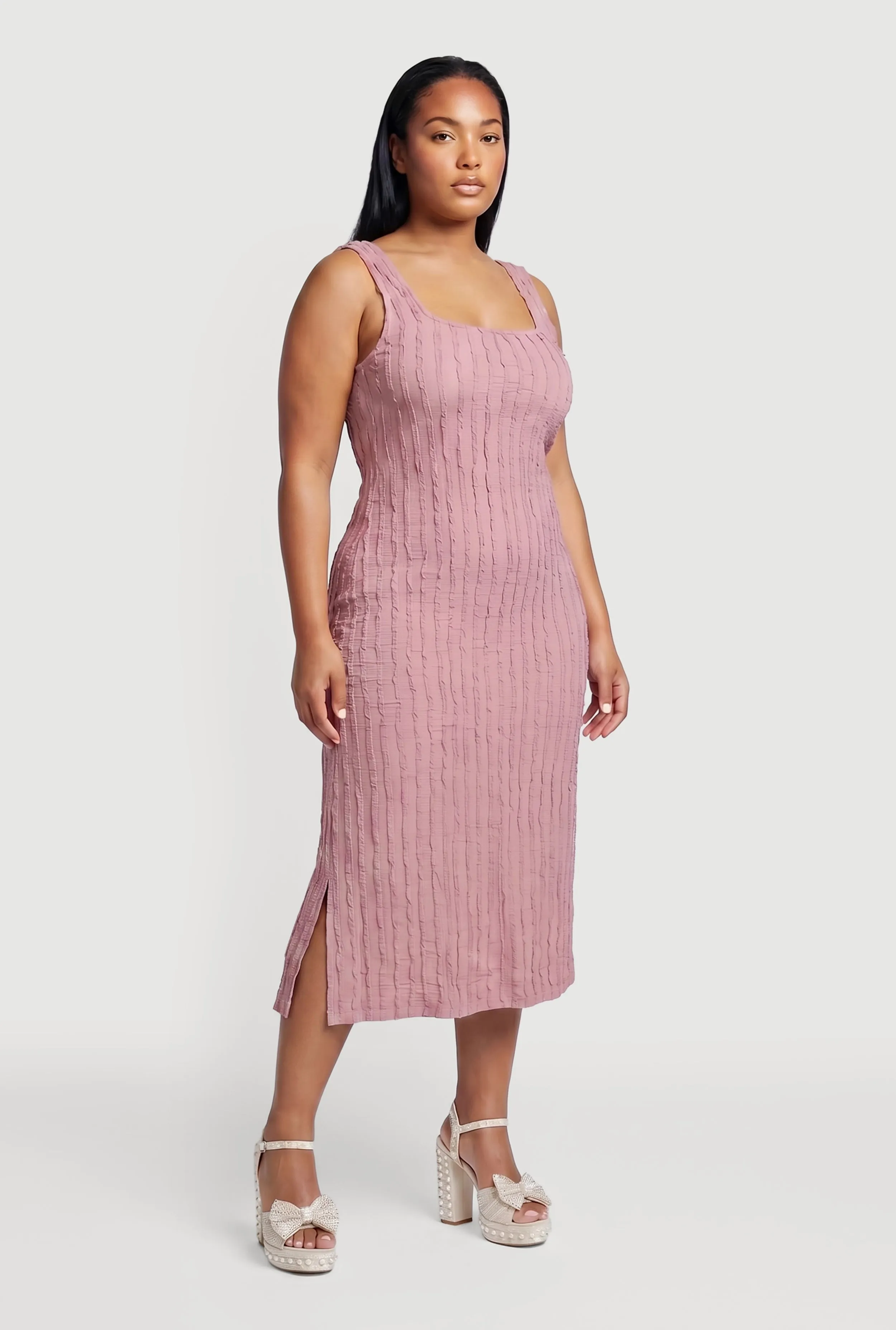 Plus Size Side Slit Textured Knit Midi Dress sold by Rainbow product image thumbnail 2