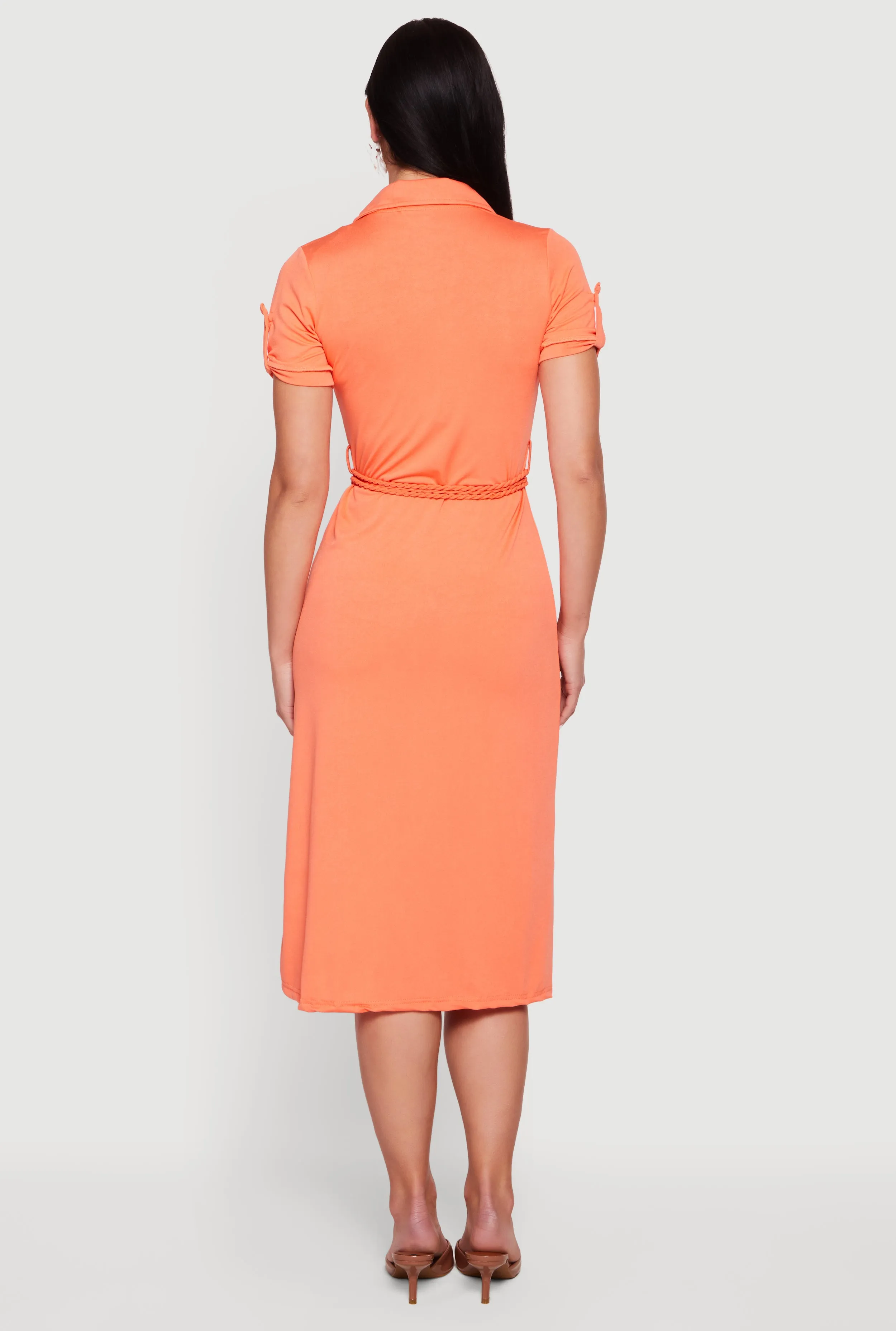 Short Sleeve Button Front Shirt Dress with Tie Waist Belt sold by Rainbow product image thumbnail 3