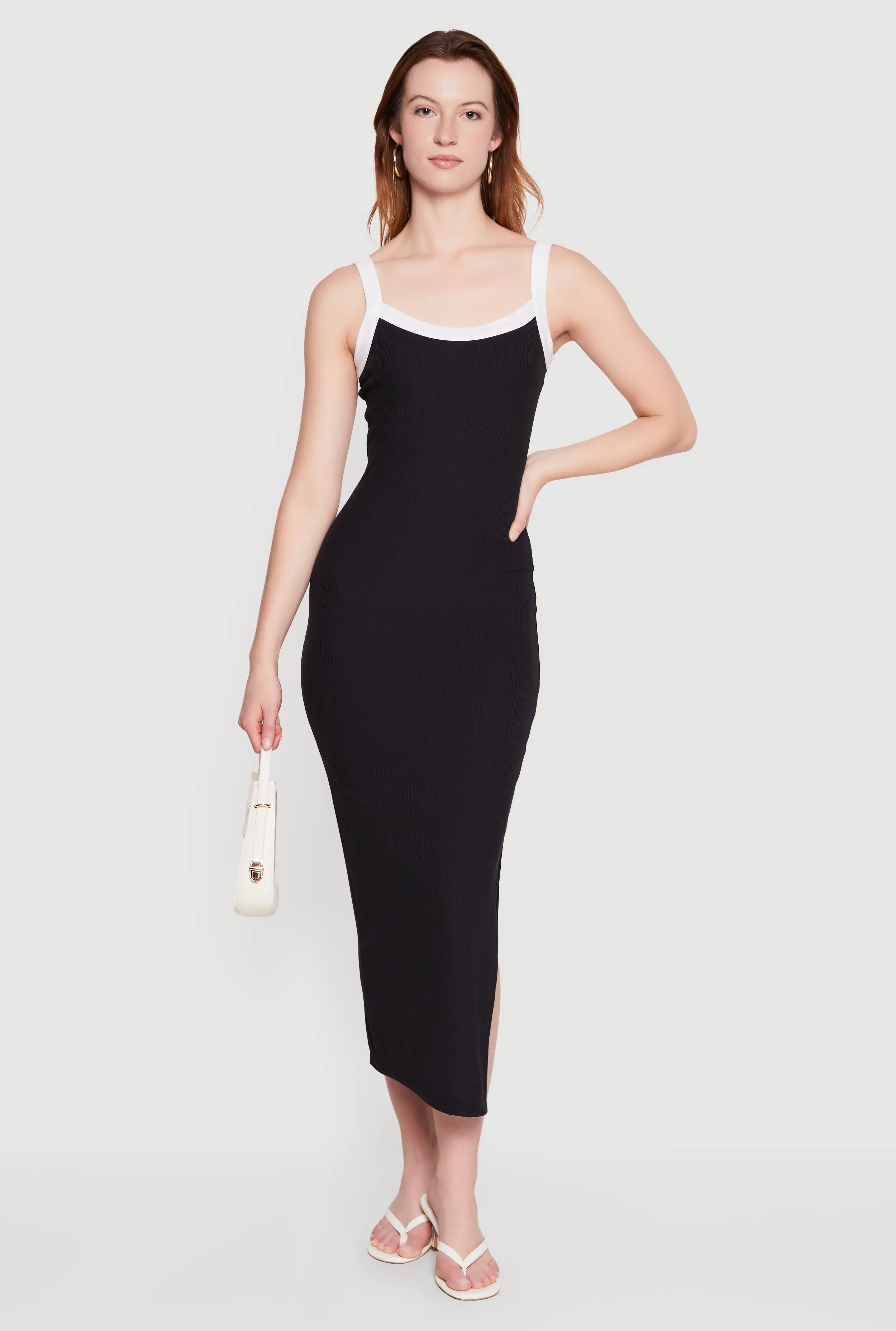 Contrast Trim Scoop Neck Side Slit Midi Dress sold by Rainbow product image thumbnail 2