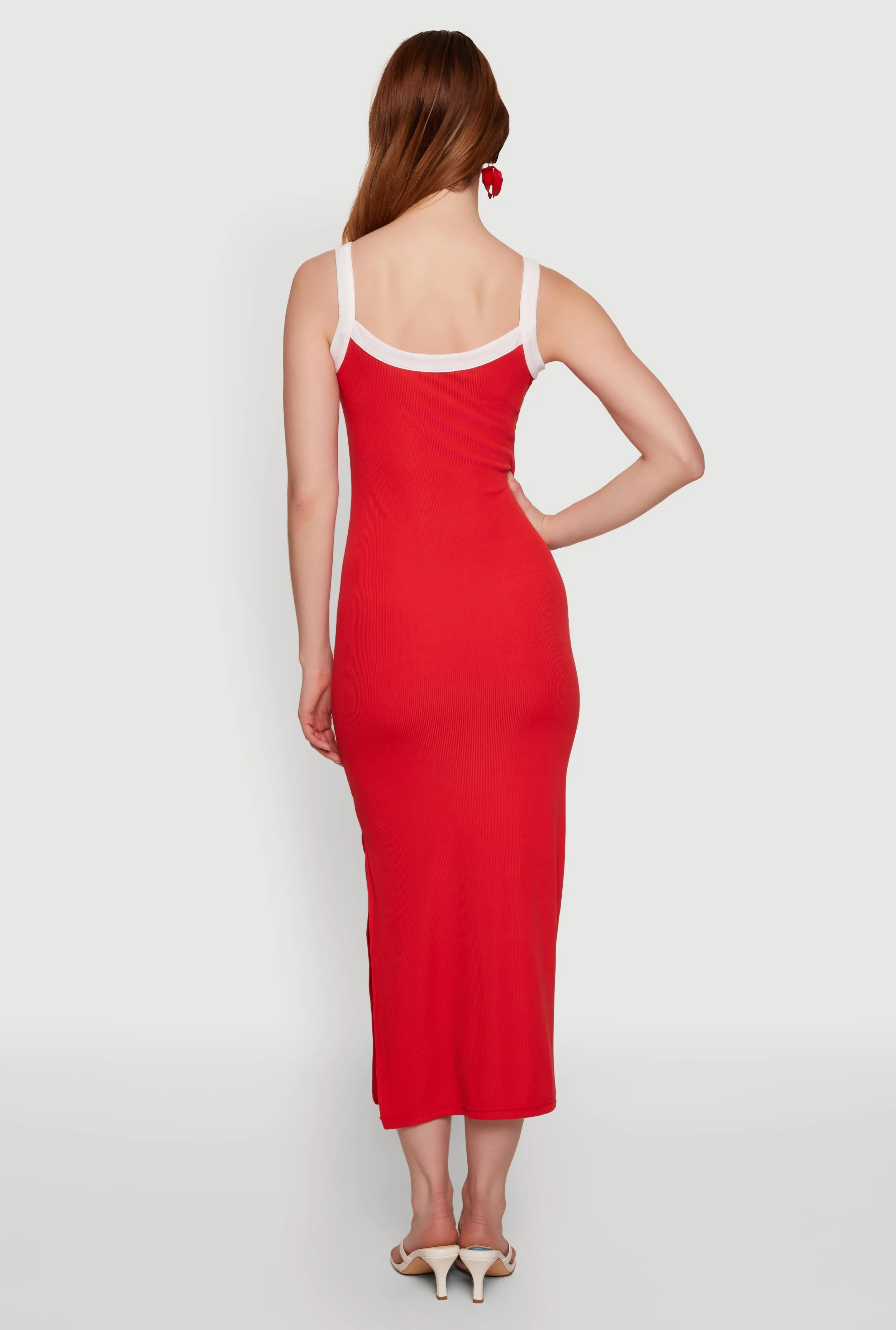 Contrast Trim Scoop Neck Side Slit Midi Dress sold by Rainbow product image thumbnail 4
