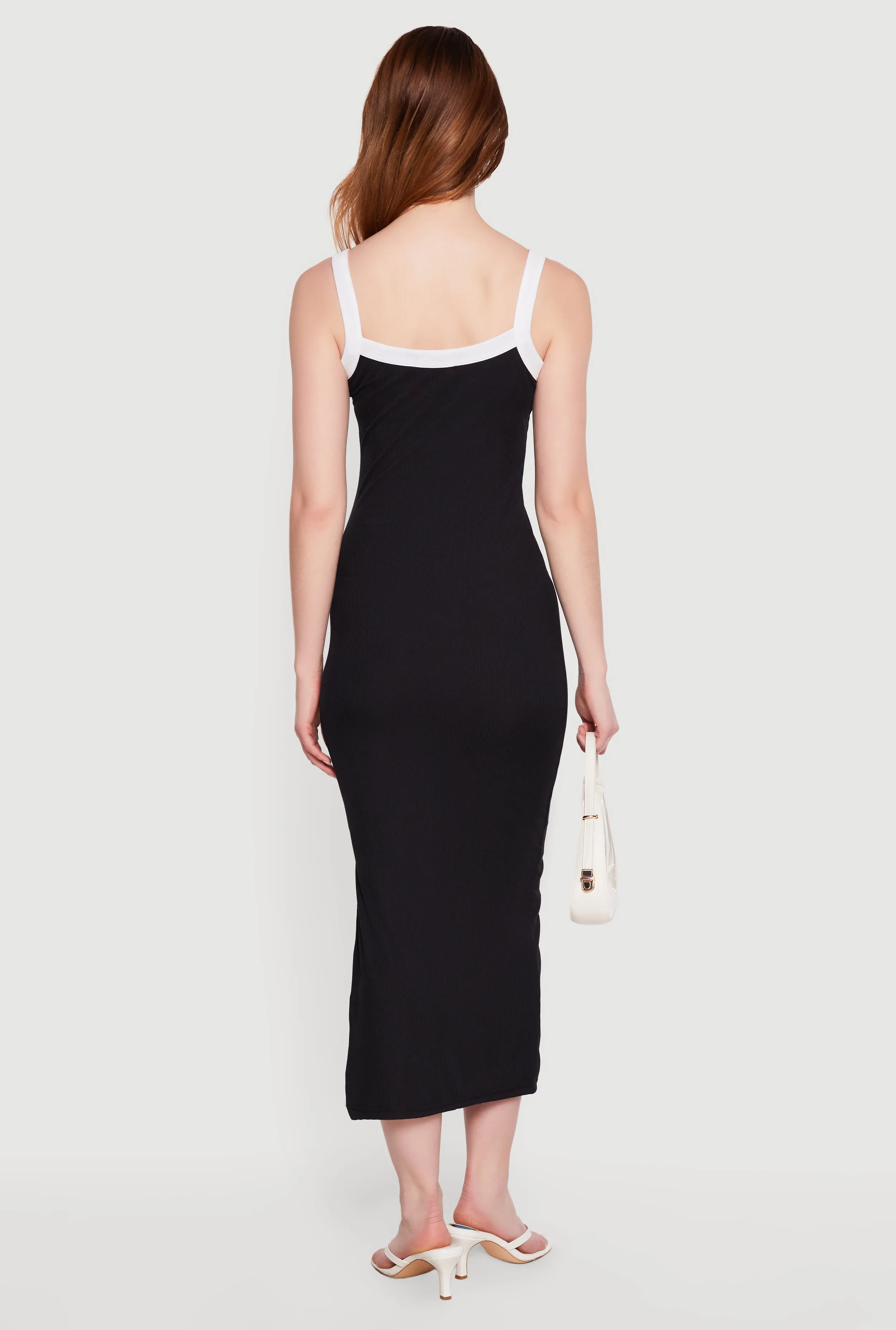 Contrast Trim Scoop Neck Side Slit Midi Dress sold by Rainbow product image thumbnail 3