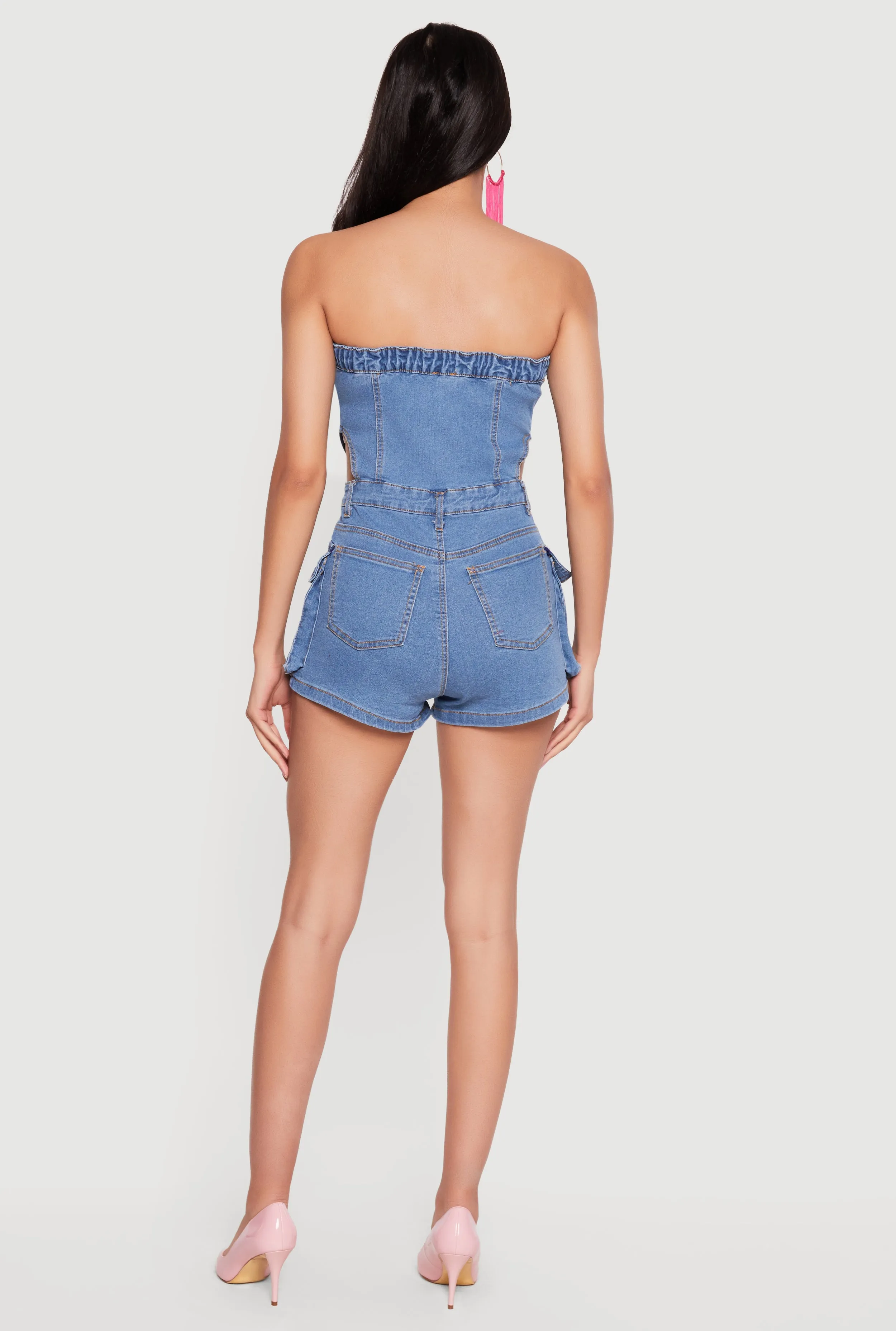 Denim Button Front Cargo Pocket Romper sold by Rainbow product image thumbnail 3