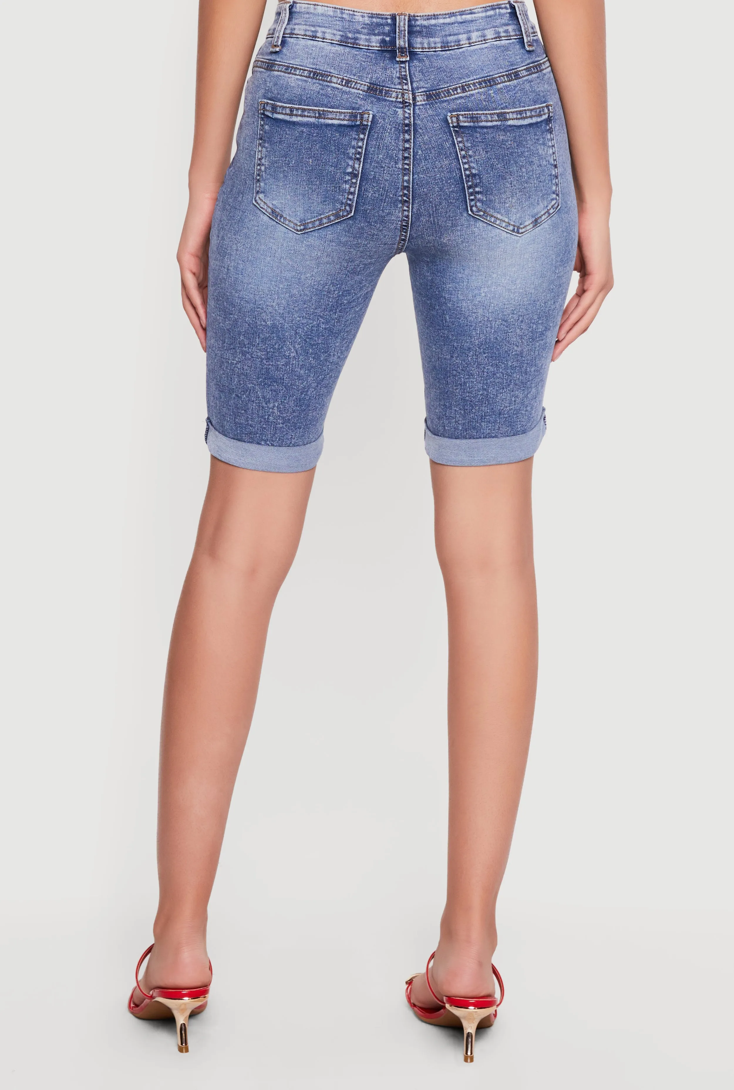 High Waisted Acid Wash Denim Bermuda Shorts sold by Rainbow product image thumbnail 5