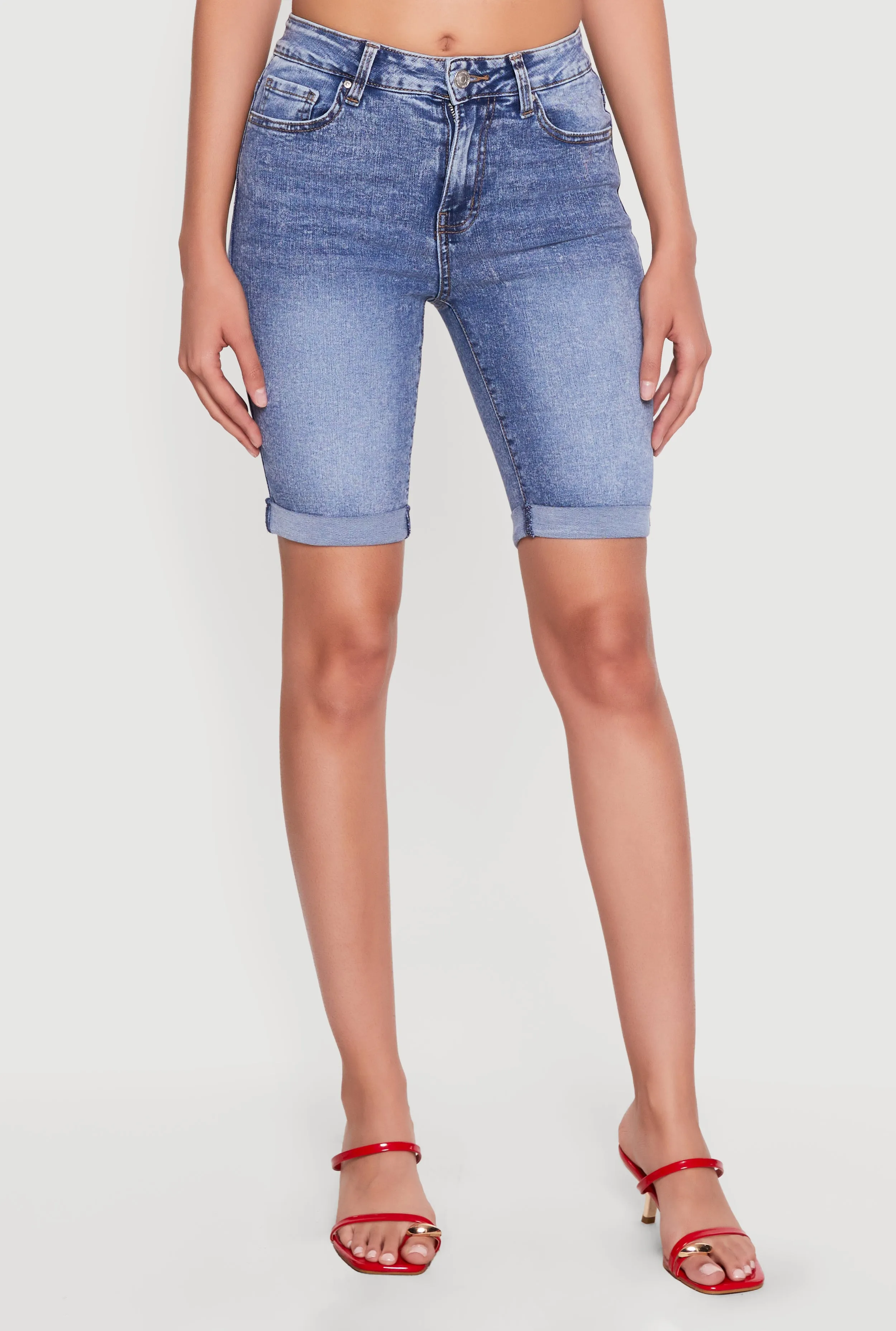 High Waisted Acid Wash Denim Bermuda Shorts sold by Rainbow product image thumbnail 3