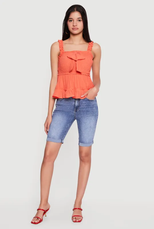 High Waisted Acid Wash Denim Bermuda Shorts made by Rainbow