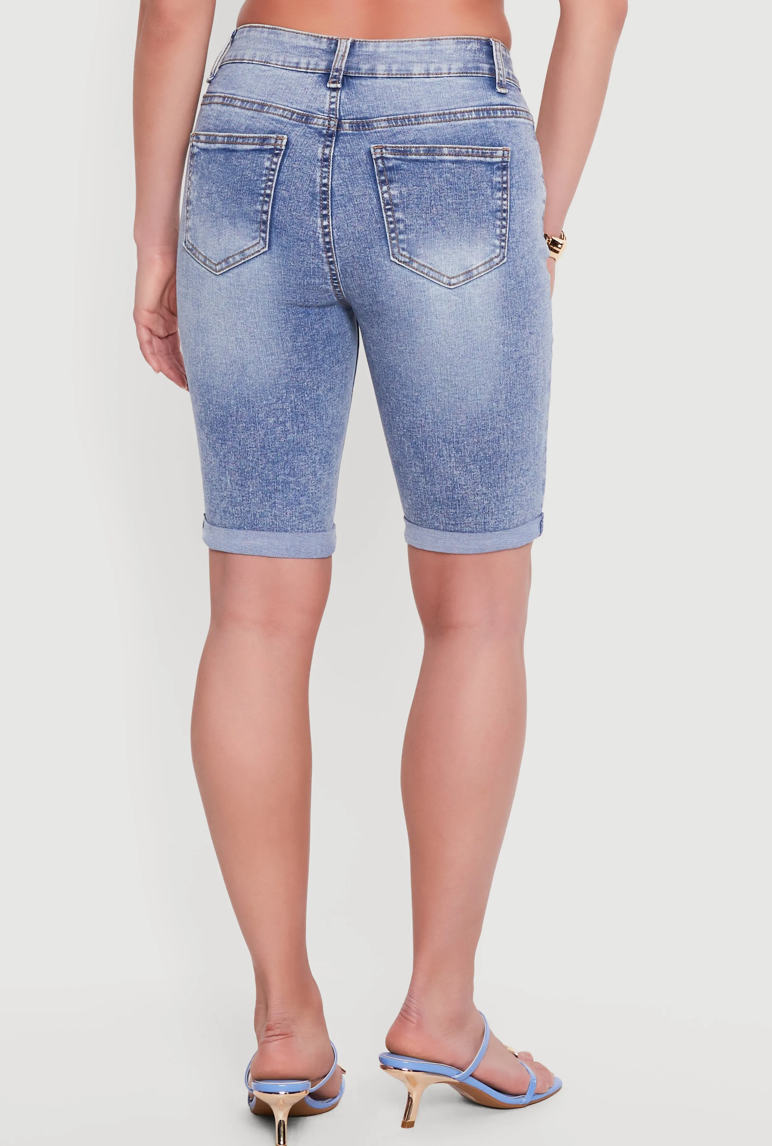 High Waisted Acid Wash Denim Bermuda Shorts sold by Rainbow product image thumbnail 5