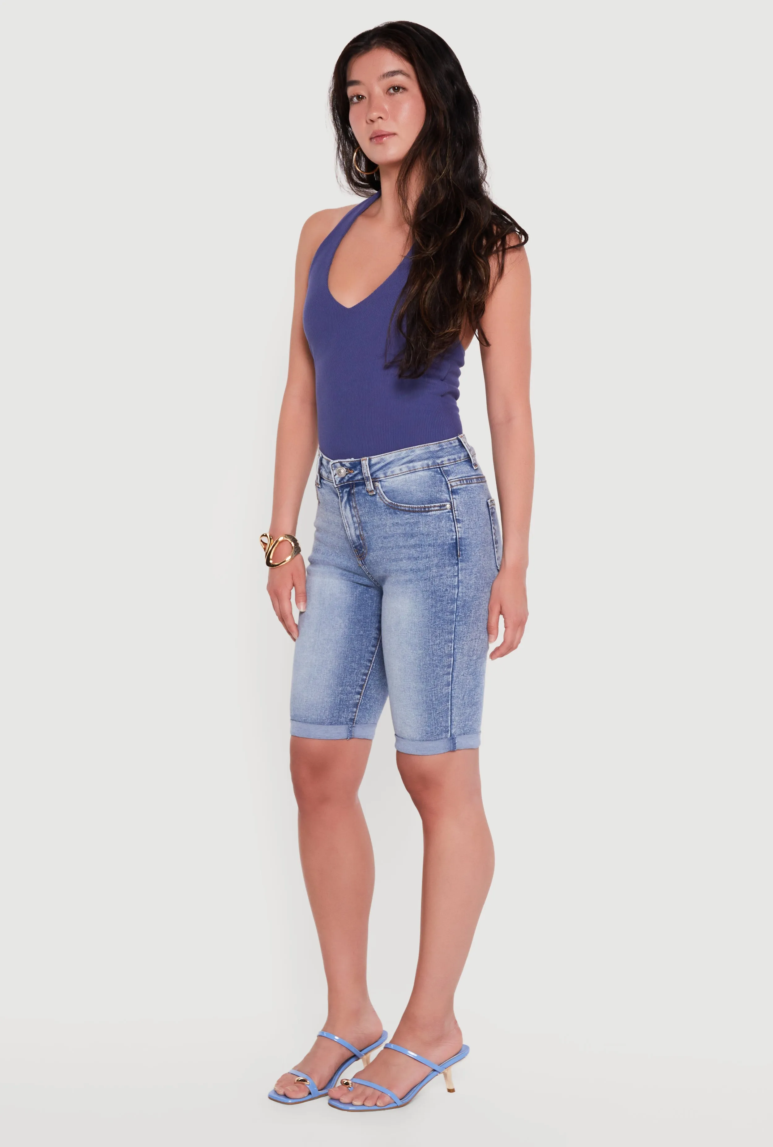 High Waisted Acid Wash Denim Bermuda Shorts sold by Rainbow product image thumbnail 2