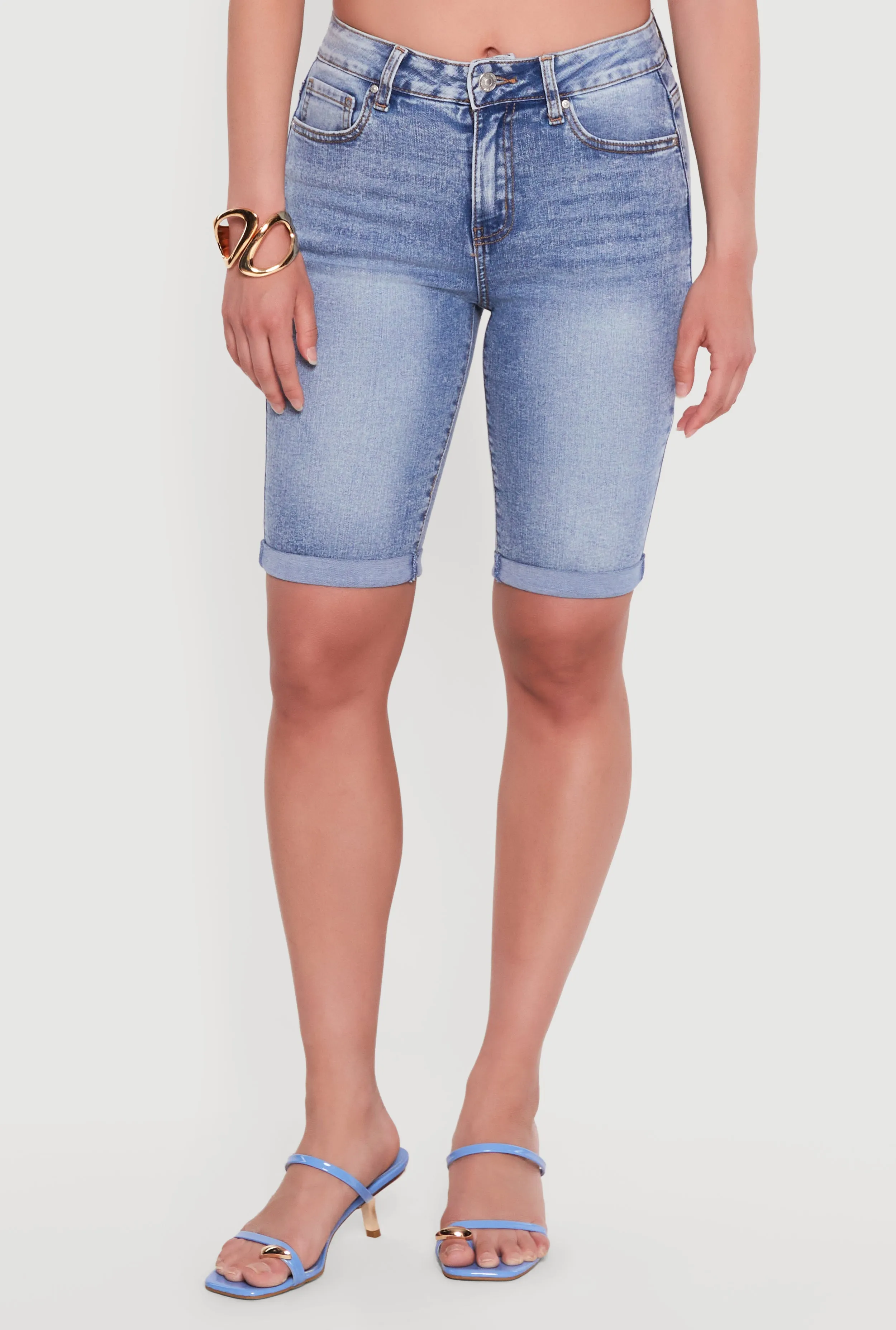 High Waisted Acid Wash Denim Bermuda Shorts sold by Rainbow product image thumbnail 3