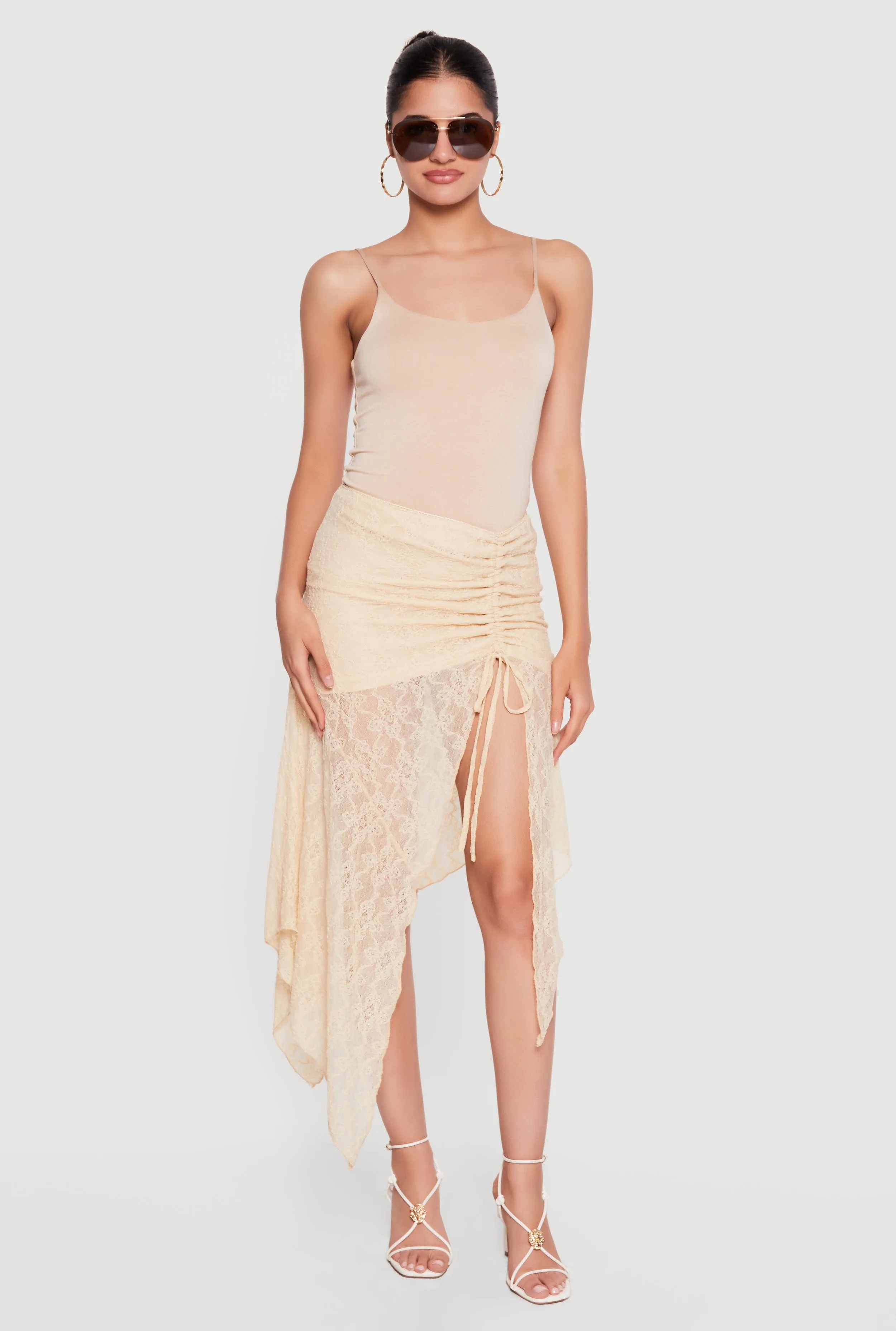 Lace Asymmetrical Drawstring Skirt sold by Rainbow