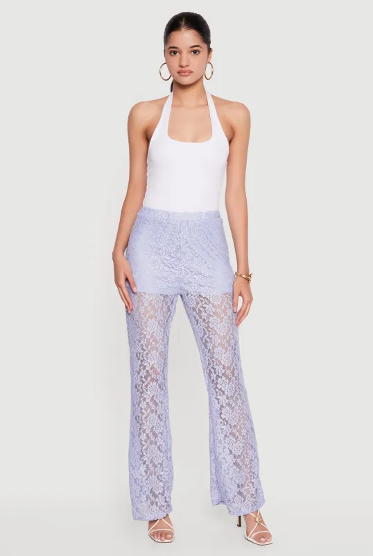 Floral Lace Flare Leg Casual Pants made by Rainbow