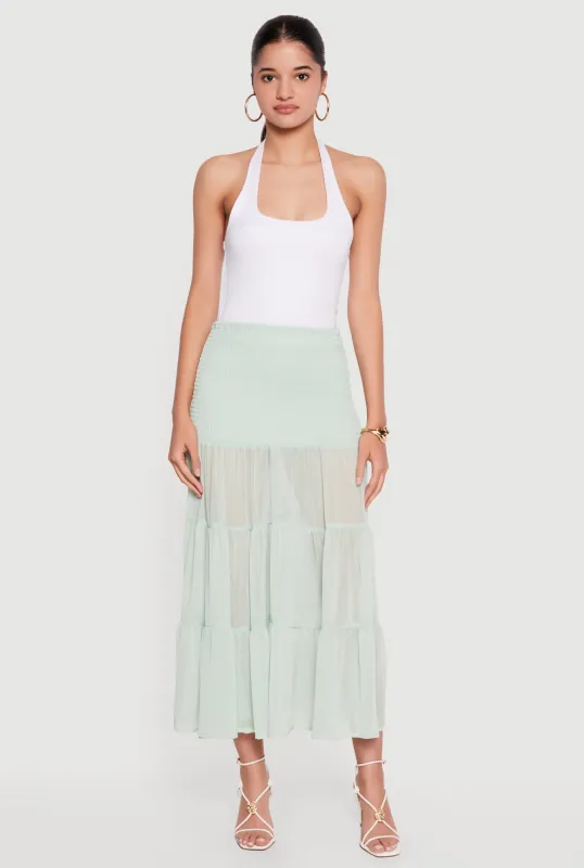 Smocked Waist Ruffle Tiered Maxi Skirt made by Rainbow