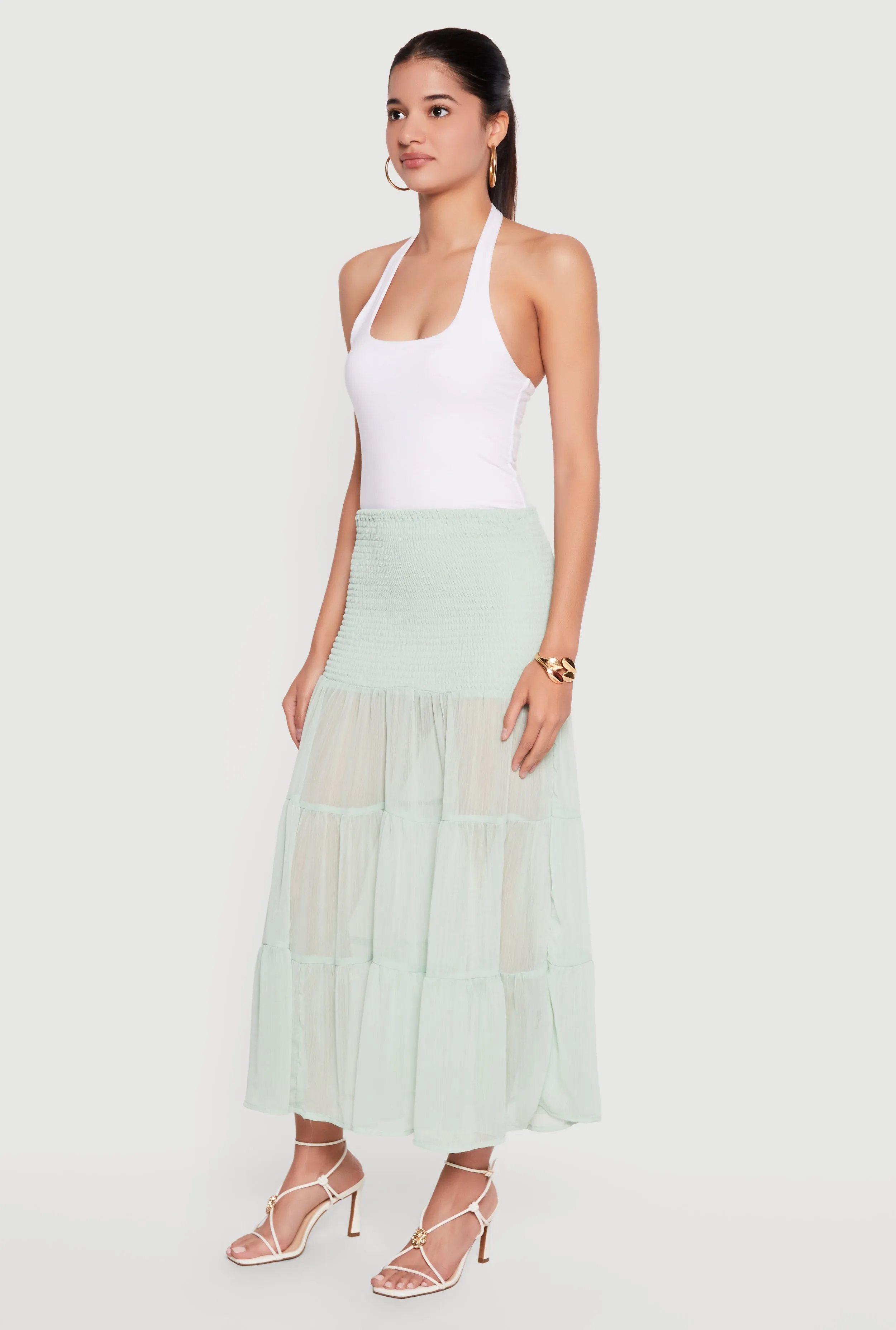 Smocked Waist Ruffle Tiered Maxi Skirt sold by Rainbow product image thumbnail 2