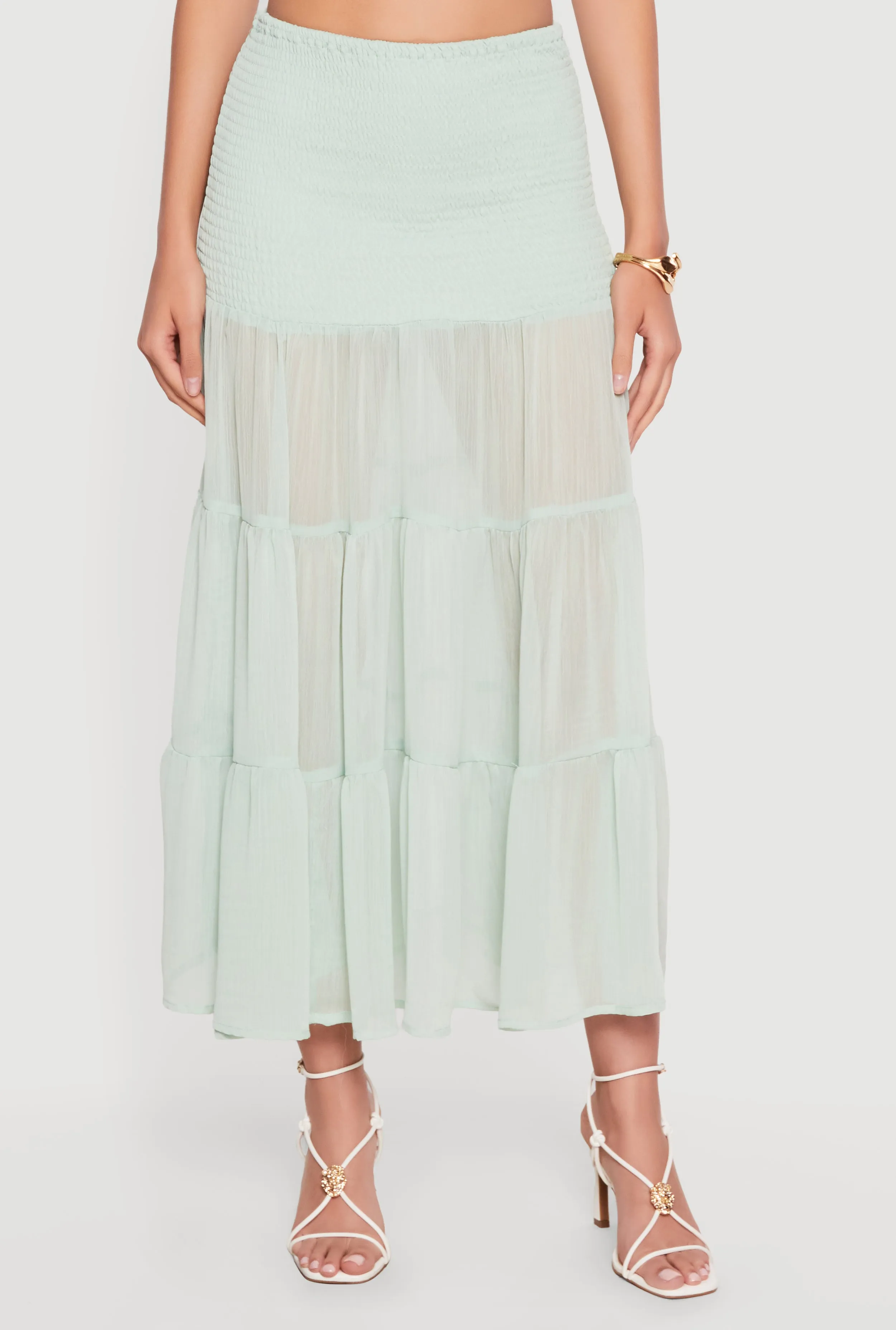 Smocked Waist Ruffle Tiered Maxi Skirt sold by Rainbow product image thumbnail 3