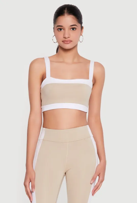 Contrast Trim  Square Neck Crop Tank Top made by Rainbow