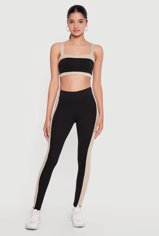 High Waisted Contrast Trim Leggings made by Rainbow