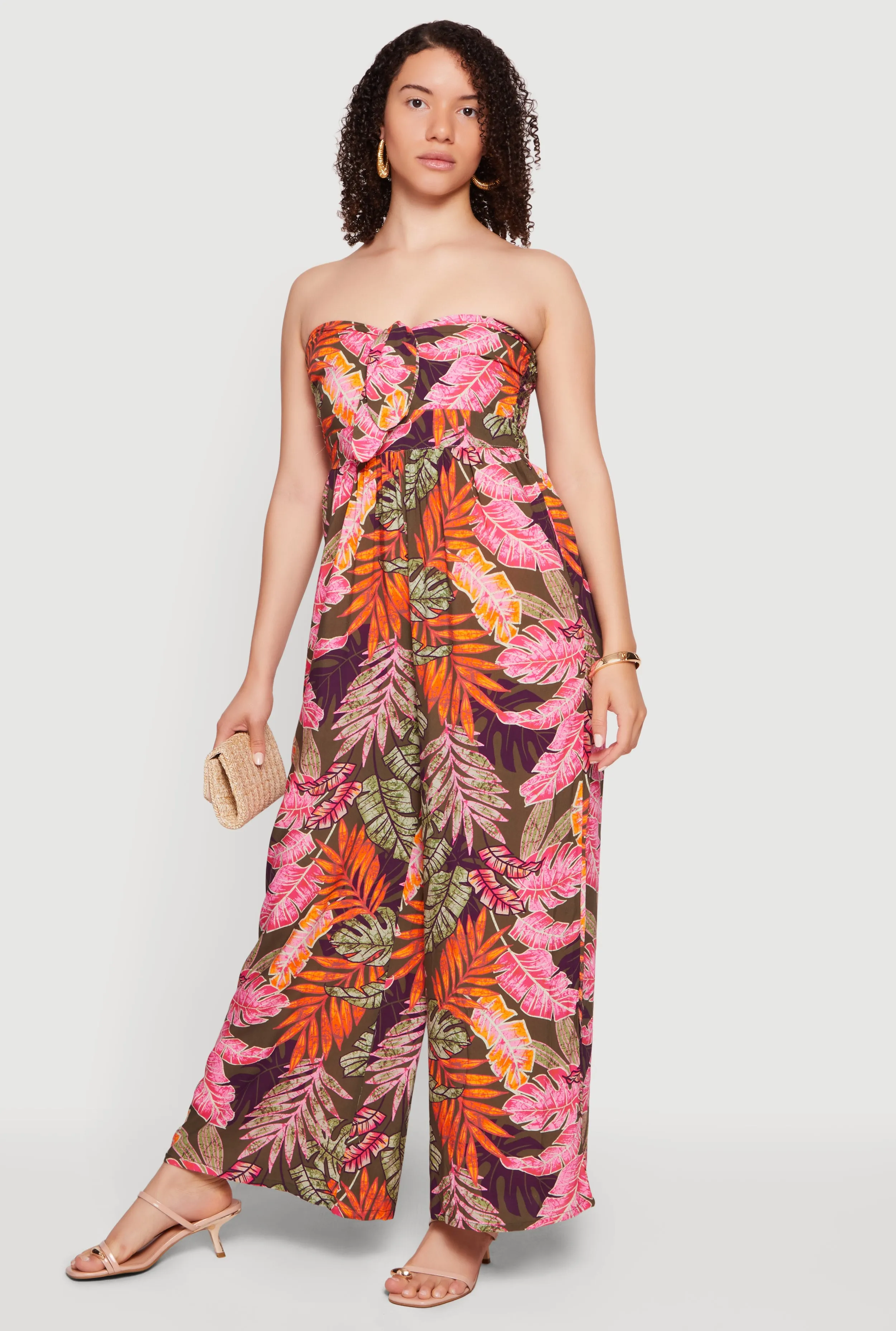 Leaf Print Tie Front Detail Wide Leg Jumpsuit sold by Rainbow product image thumbnail 2