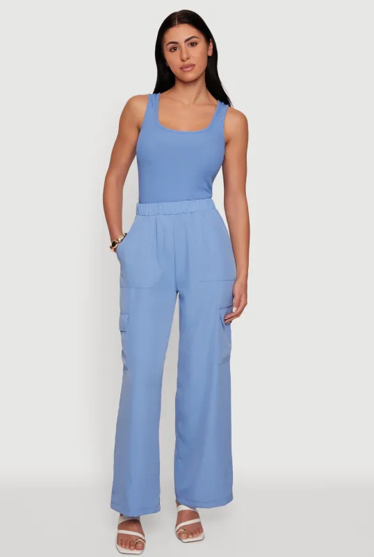 Sleeveless Elastic Waist Jumpsuit with Cargo Pockets made by Rainbow