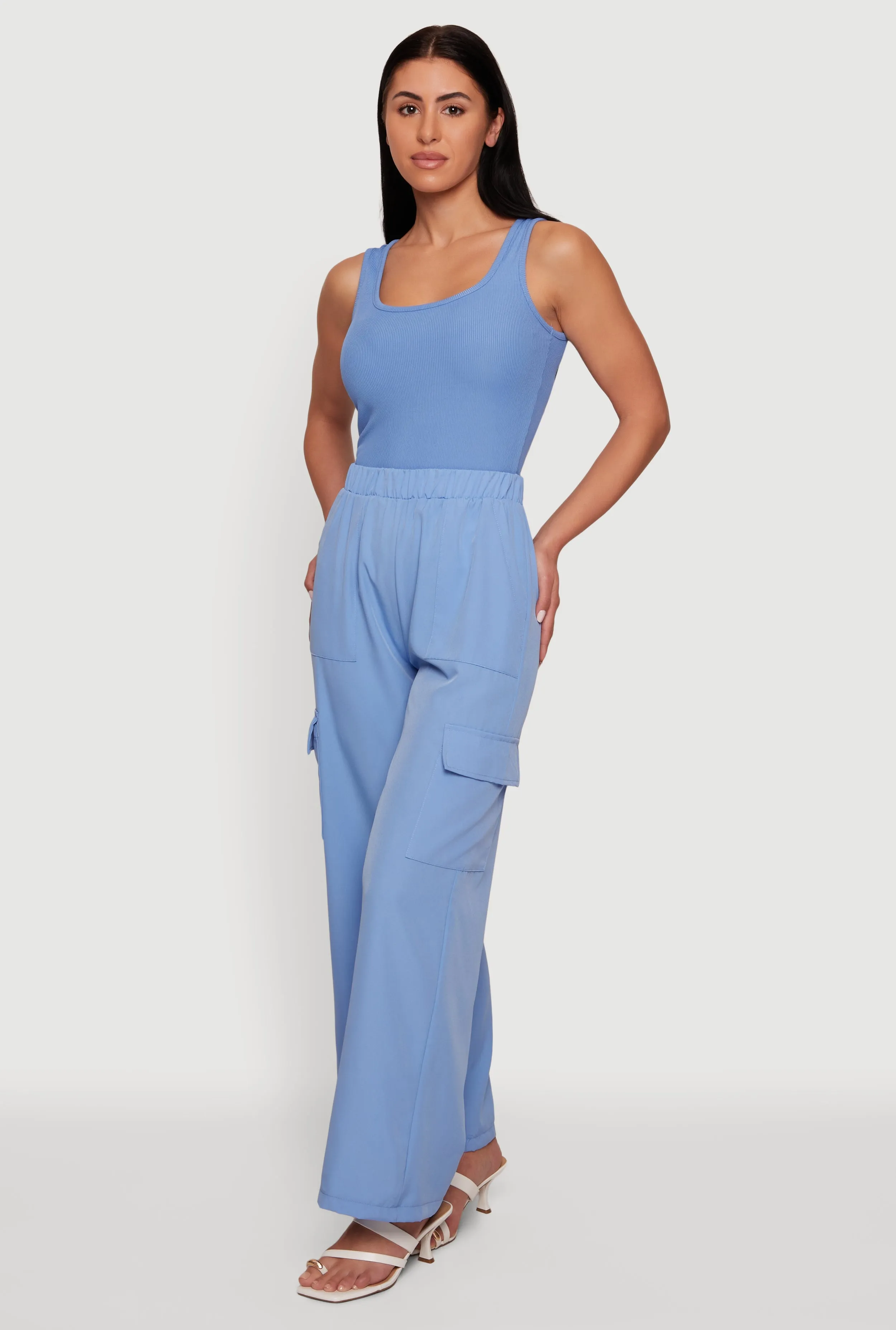 Sleeveless Elastic Waist Jumpsuit with Cargo Pockets sold by Rainbow product image thumbnail 2