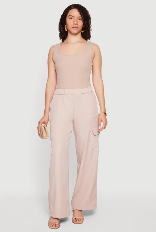 Sleeveless Elastic Waist Jumpsuit with Cargo Pockets made by Rainbow