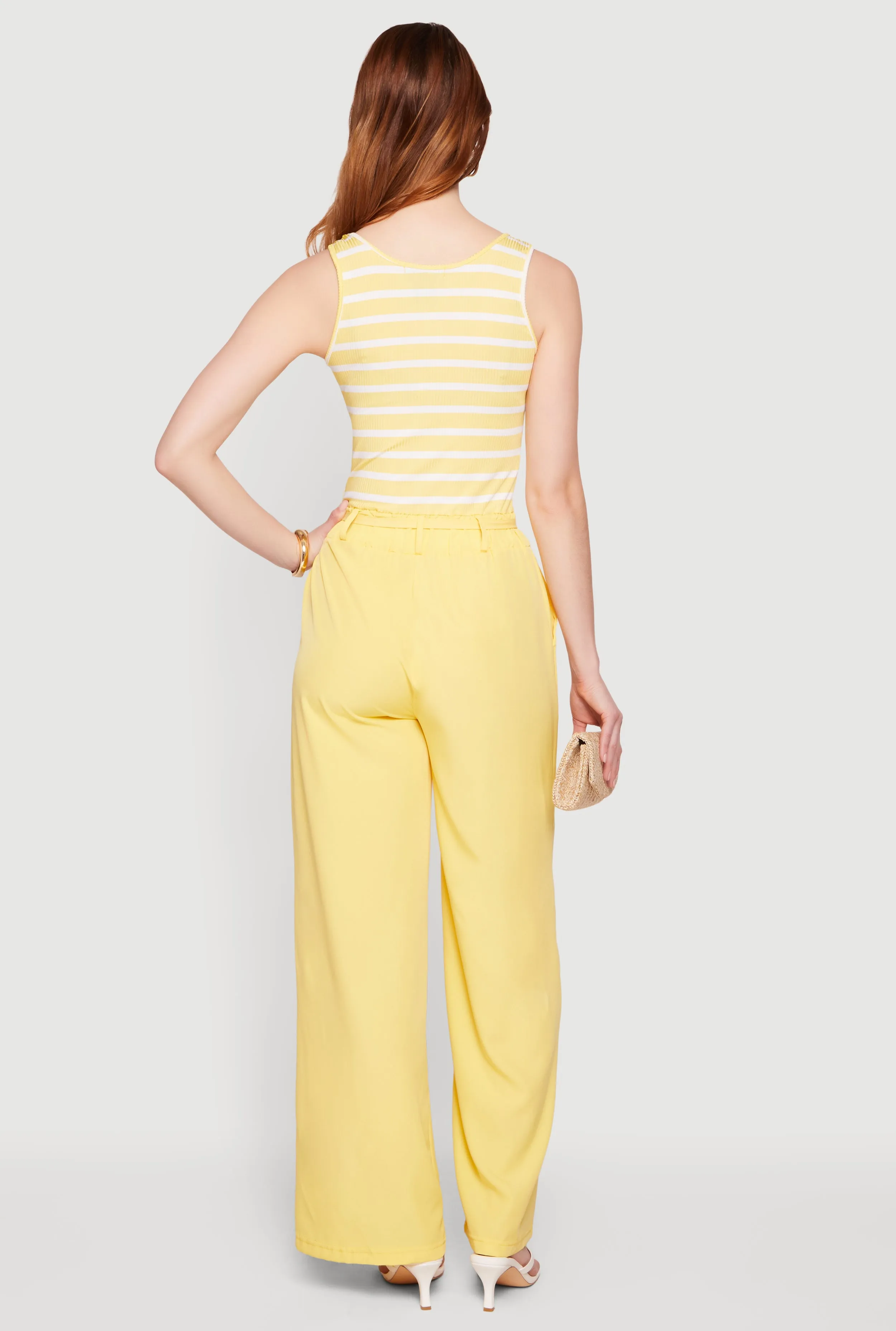 Striped Tie Waist Belted Wide Leg Jumpsuit sold by Rainbow product image thumbnail 3