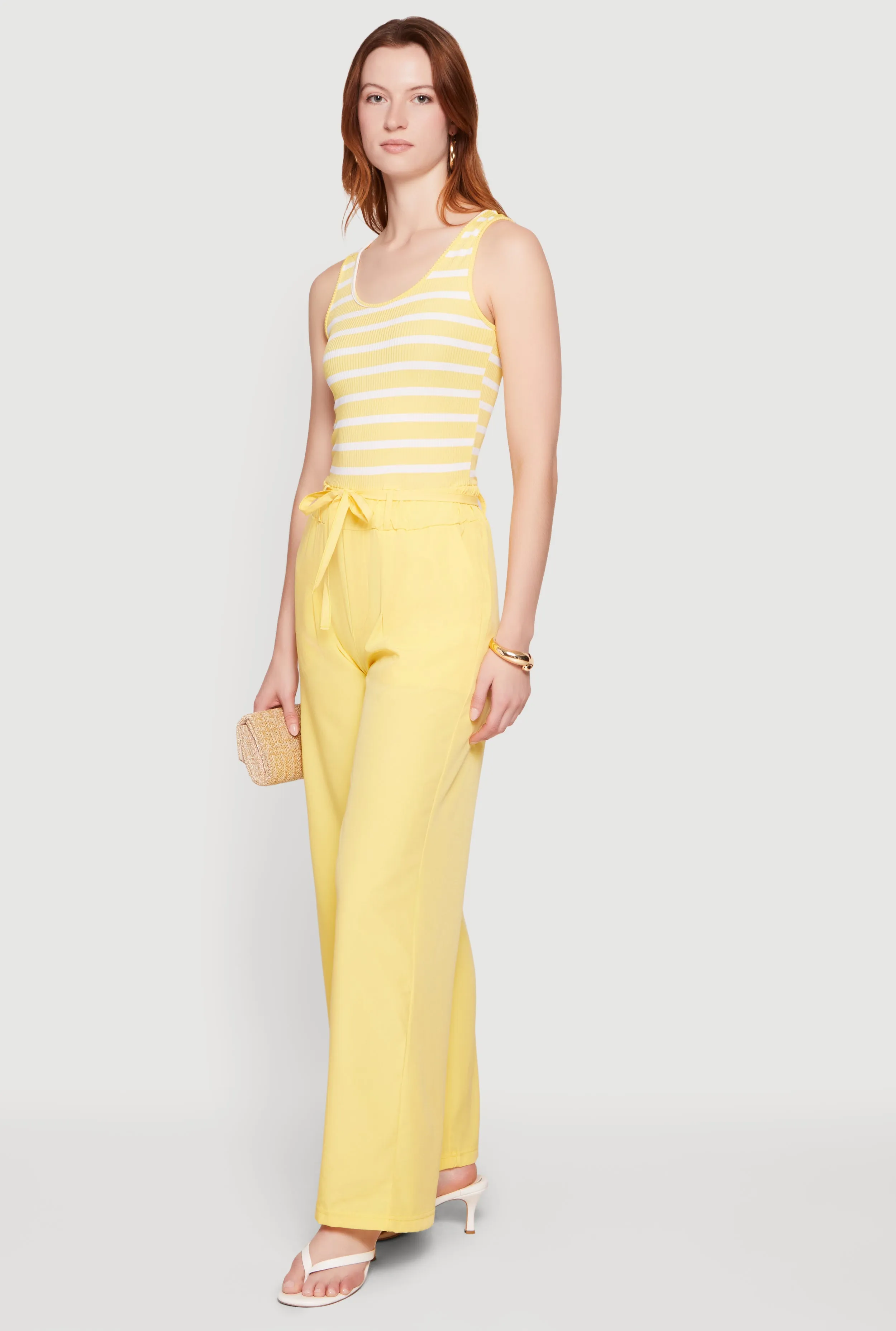 Striped Tie Waist Belted Wide Leg Jumpsuit sold by Rainbow product image thumbnail 2