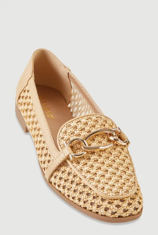 Metallic Detail Woven Almond Toe Loafers made by Rainbow