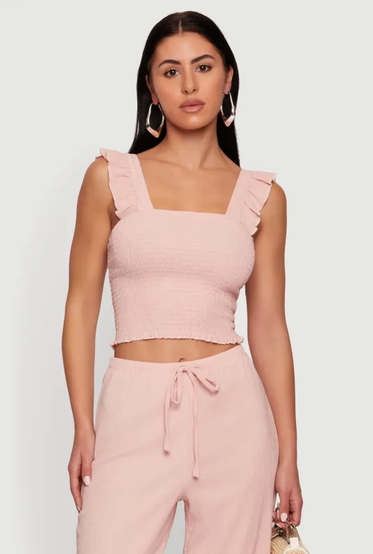 Ruffle Strap Smocked Crop Top made by Rainbow