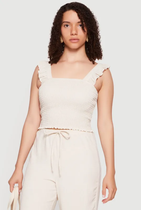 Ruffle Strap Smocked Crop Top made by Rainbow